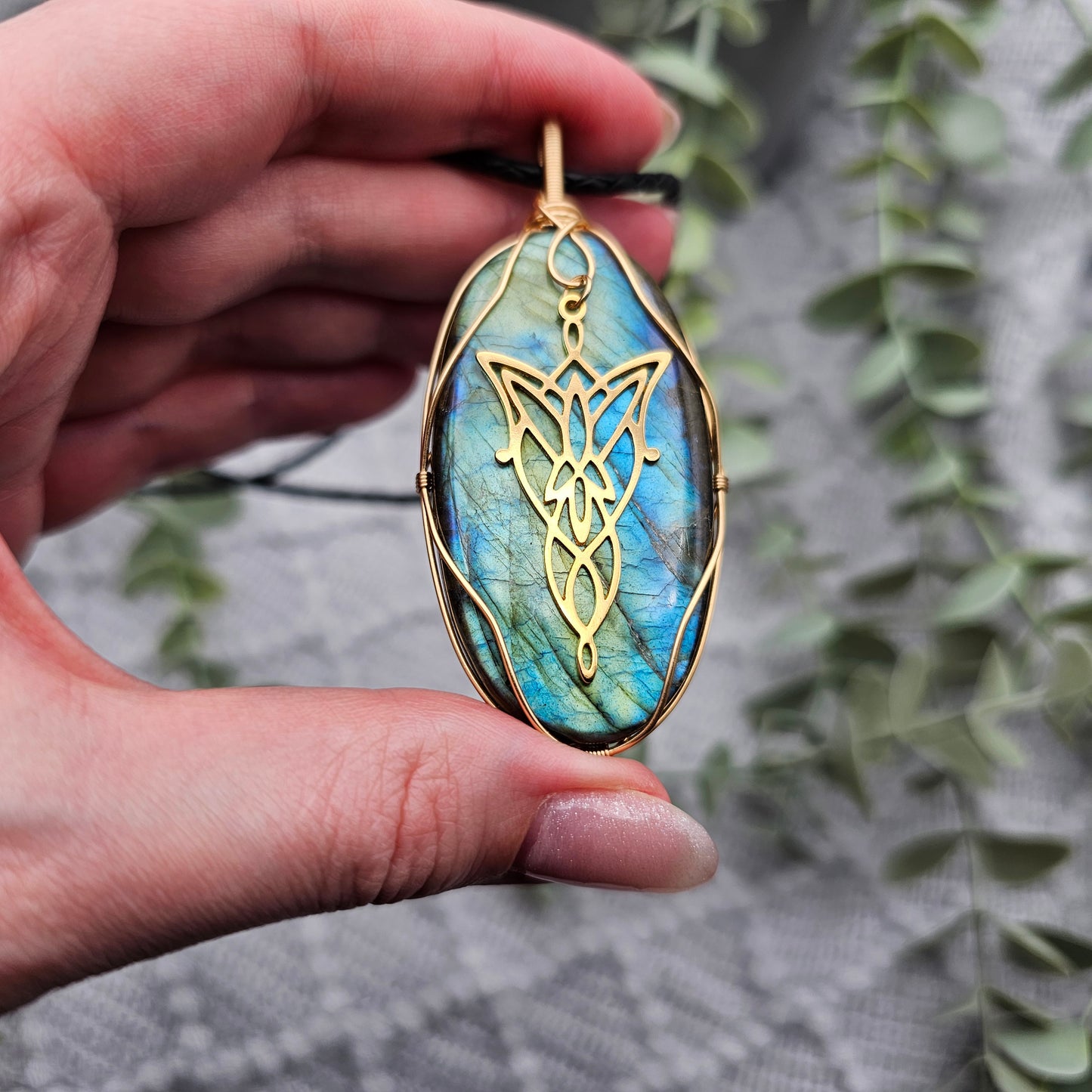 Labradorit & Abendstern Anhänger | Schmuckdraht | Edelstein Halskette