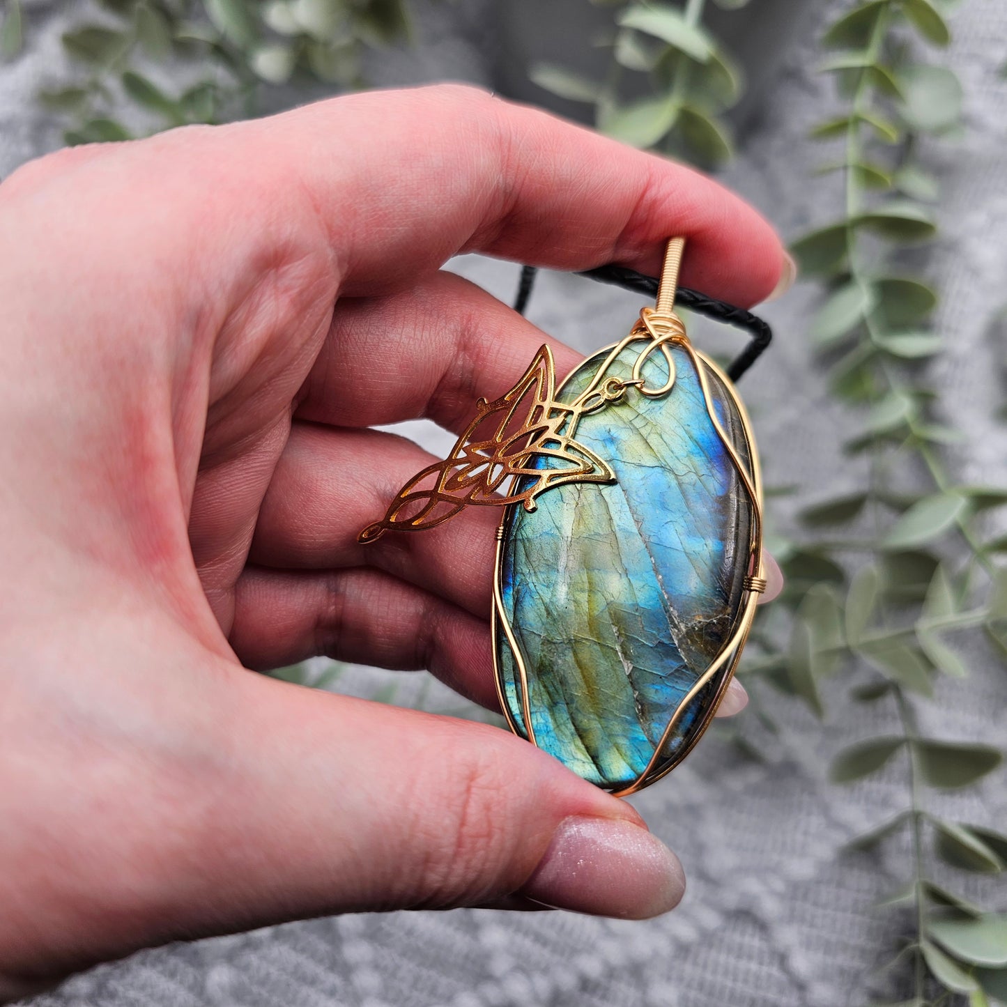 Labradorit & Abendstern Anhänger | Schmuckdraht | Edelstein Halskette