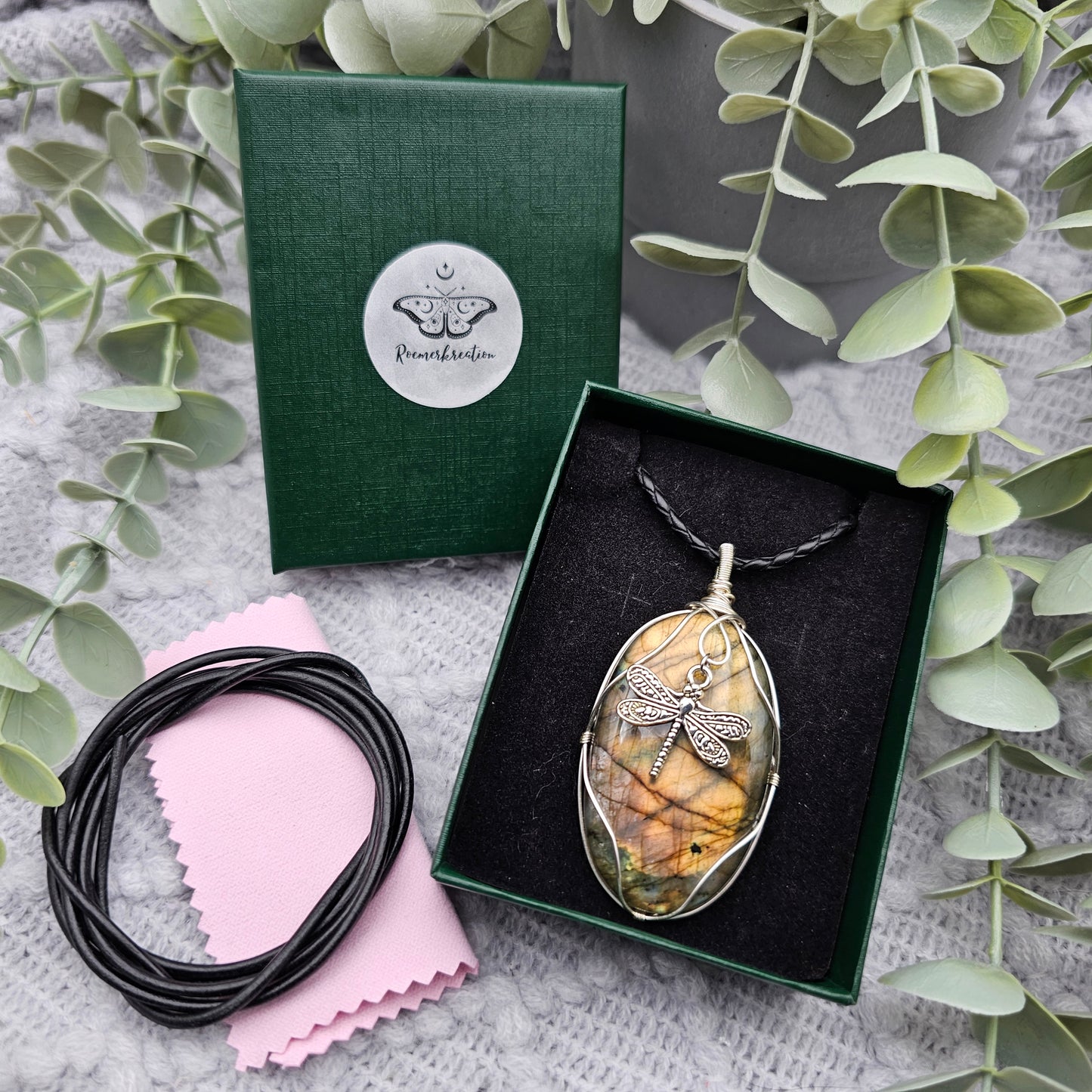 Labradorit & Libelle Anhänger | Schmuckdraht | Edelstein Halskette