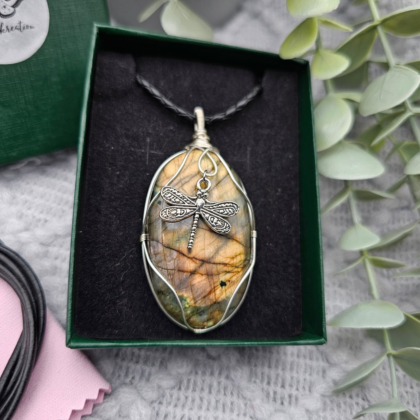 Labradorit & Libelle Anhänger | Schmuckdraht | Edelstein Halskette