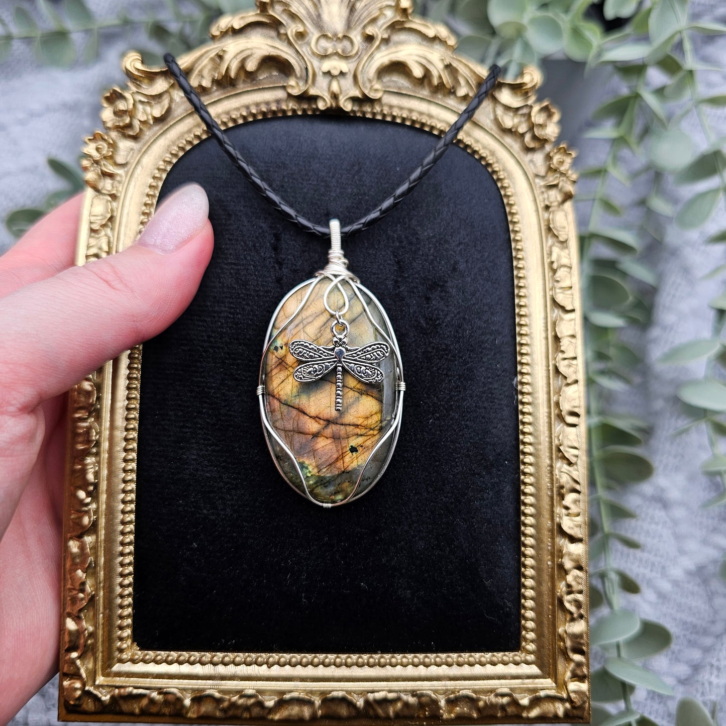 Labradorit & Libelle Anhänger | Schmuckdraht | Edelstein Halskette