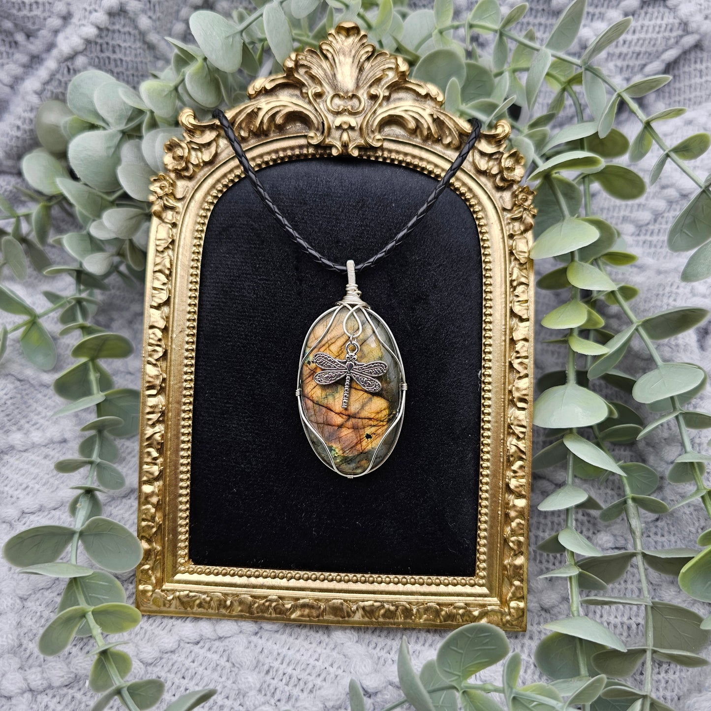 Labradorit & Libelle Anhänger | Schmuckdraht | Edelstein Halskette