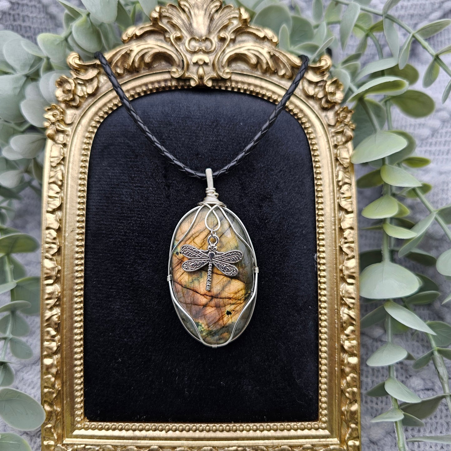 Labradorit & Libelle Anhänger | Schmuckdraht | Edelstein Halskette