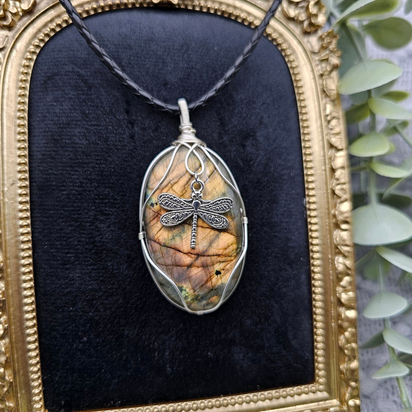 Labradorit & Libelle Anhänger | Schmuckdraht | Edelstein Halskette