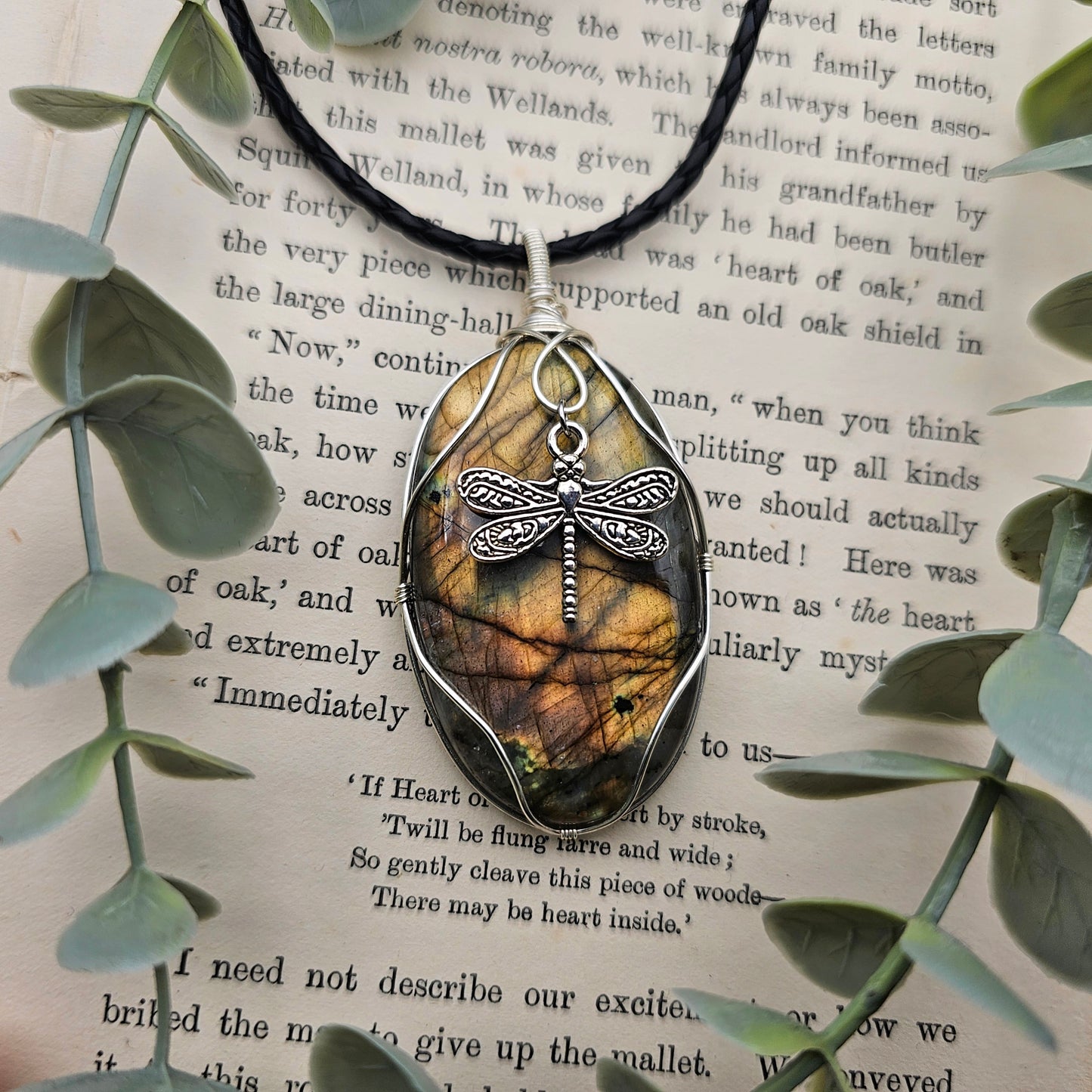 Labradorit & Libelle Anhänger | Schmuckdraht | Edelstein Halskette