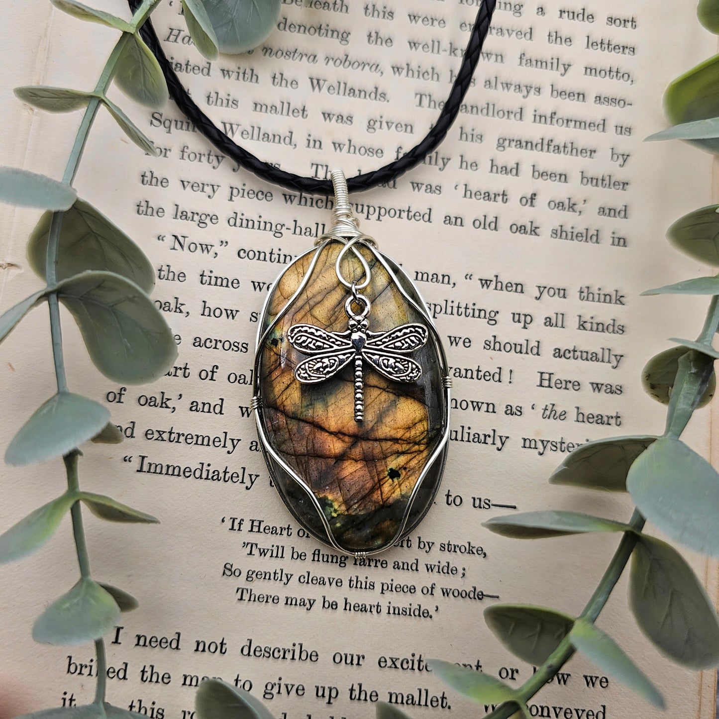 Labradorit & Libelle Anhänger | Schmuckdraht | Edelstein Halskette