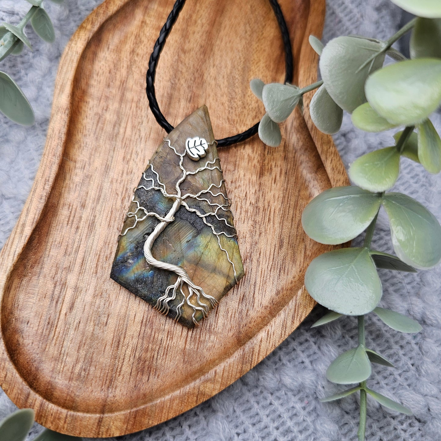 Labradorite Rough Slab Tree of Life Pendant | Jewelry Wire | Gemstone Necklace