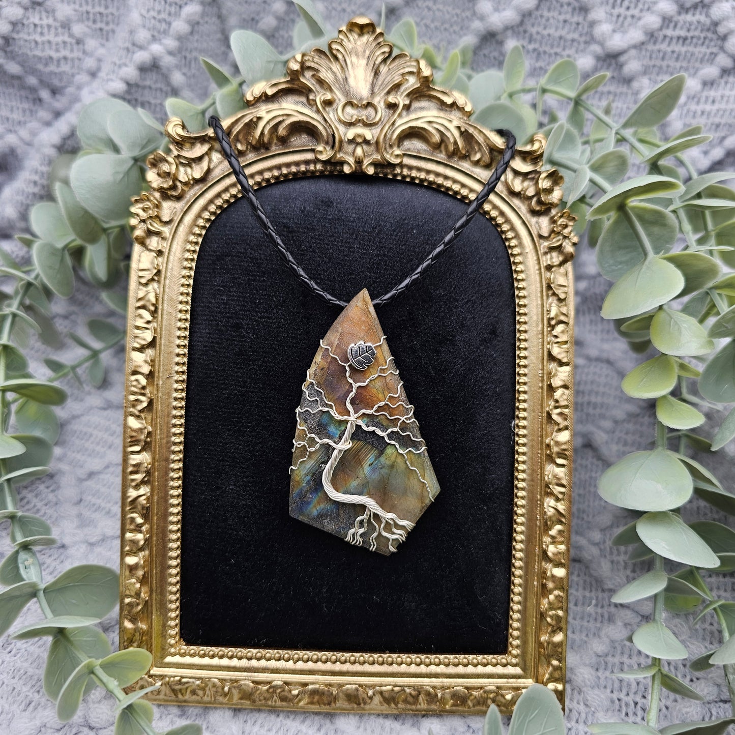 Labradorit roh Platte Lebensbaum Anhänger | Schmuckdraht | Edelstein Halskette