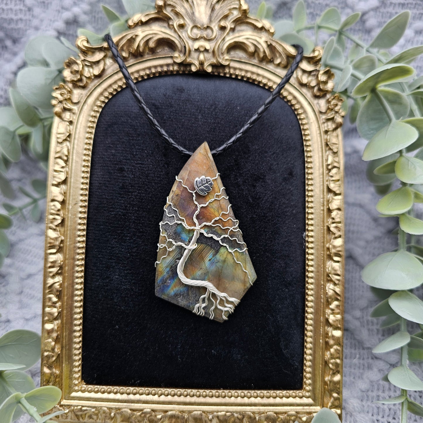 Labradorit roh Platte Lebensbaum Anhänger | Schmuckdraht | Edelstein Halskette