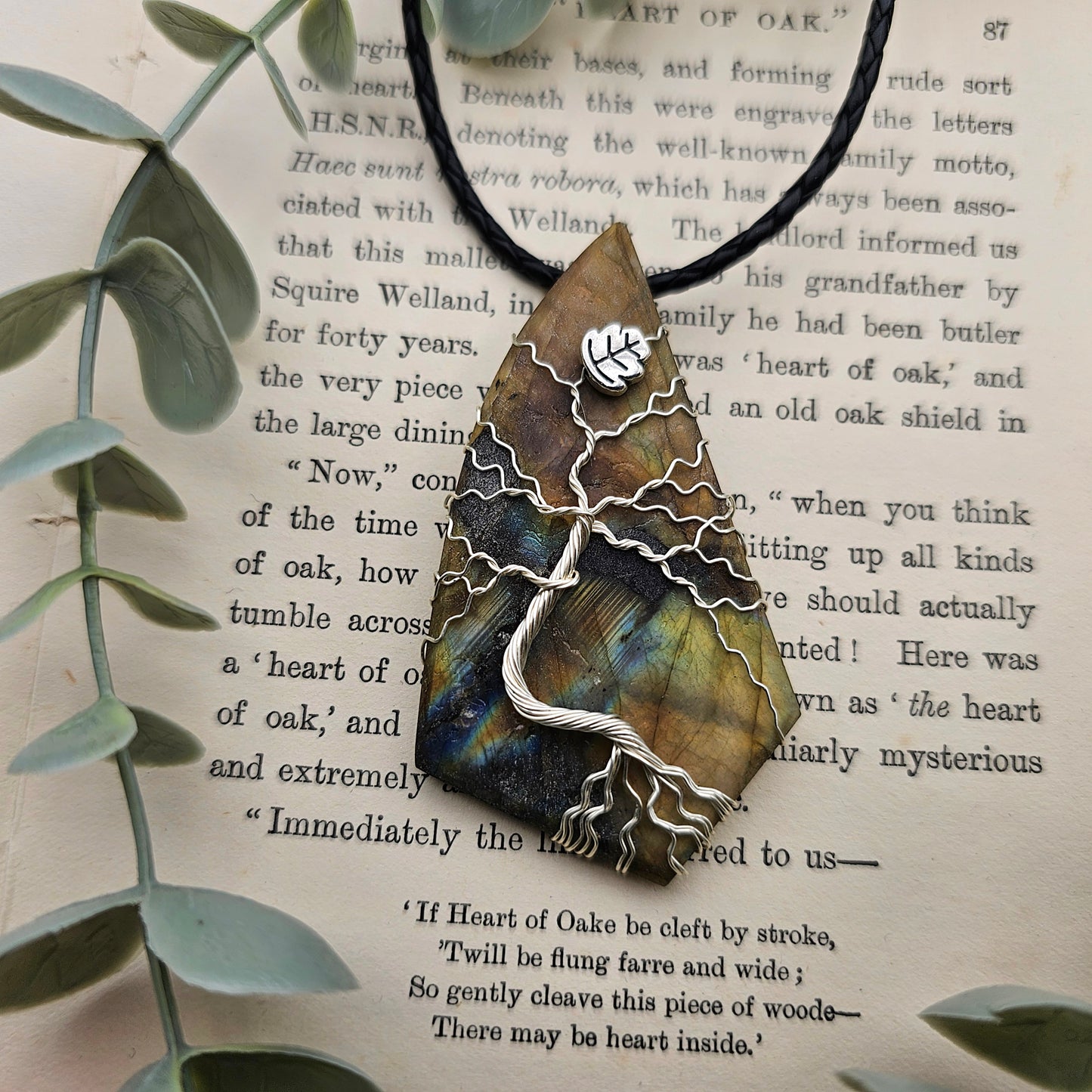 Labradorit roh Platte Lebensbaum Anhänger | Schmuckdraht | Edelstein Halskette