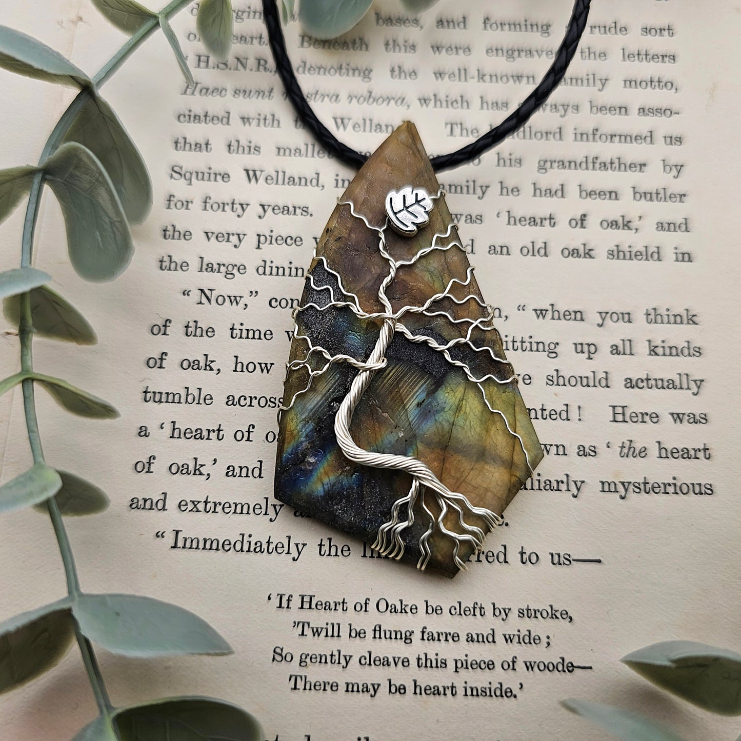 Labradorit roh Platte Lebensbaum Anhänger | Schmuckdraht | Edelstein Halskette