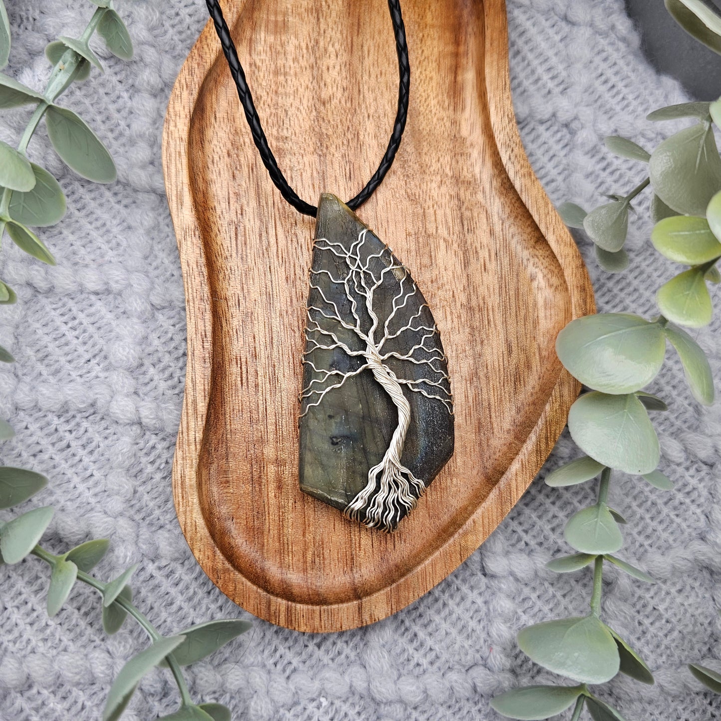 Labradorite Rough Slab Tree of Life Pendant | Jewelry Wire | Gemstone Necklace