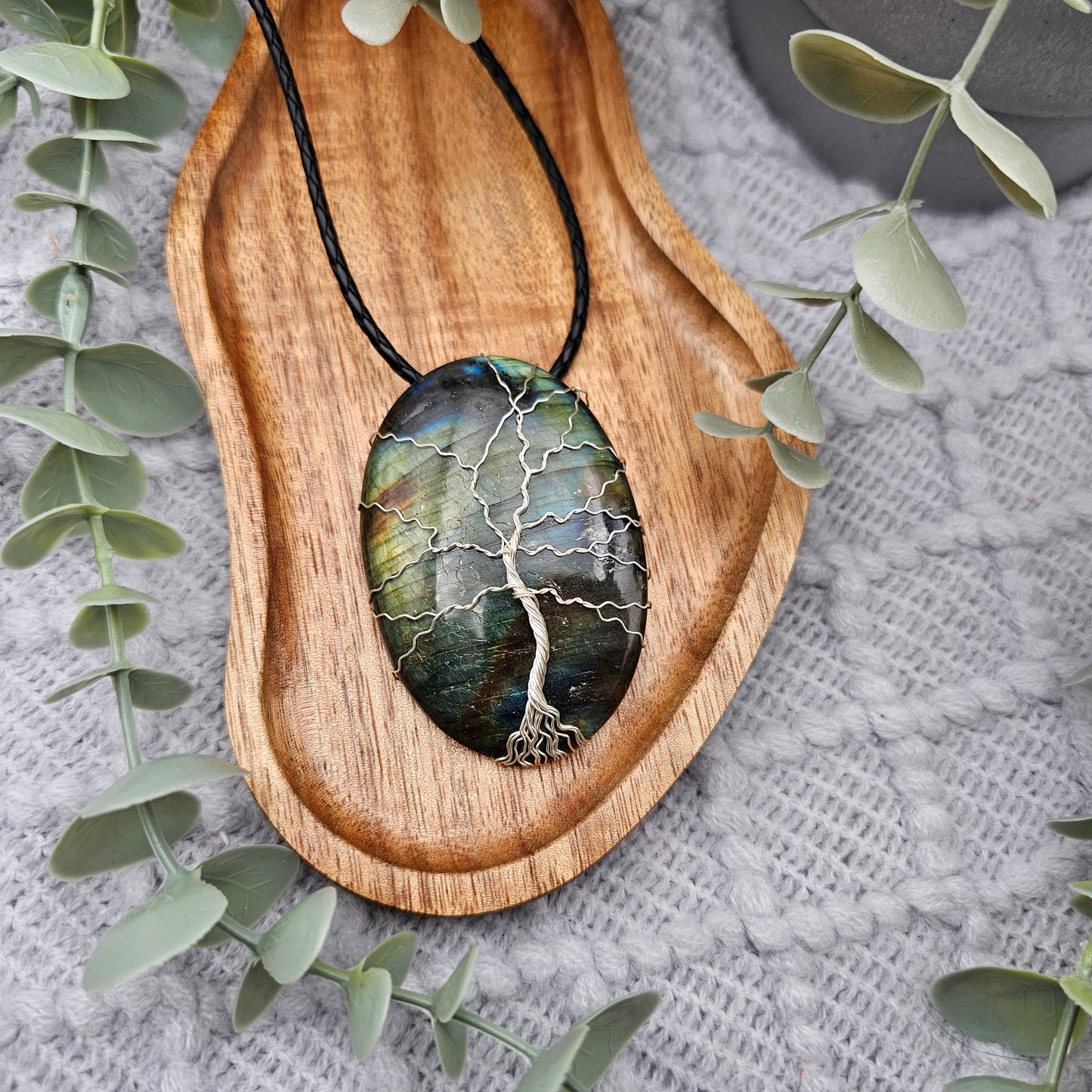Labradorit Lebensbaum Anhänger | Schmuckdraht | Edelstein Halskette