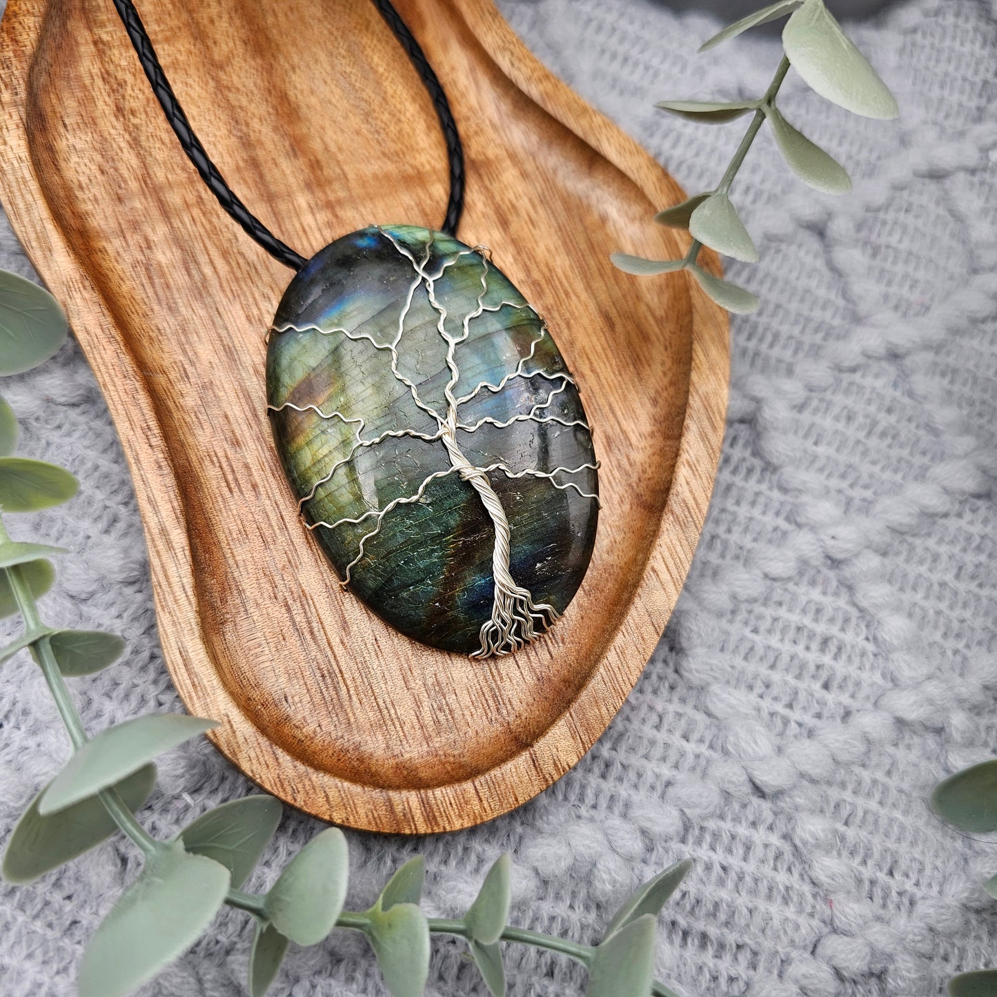 Labradorit Lebensbaum Anhänger | Schmuckdraht | Edelstein Halskette