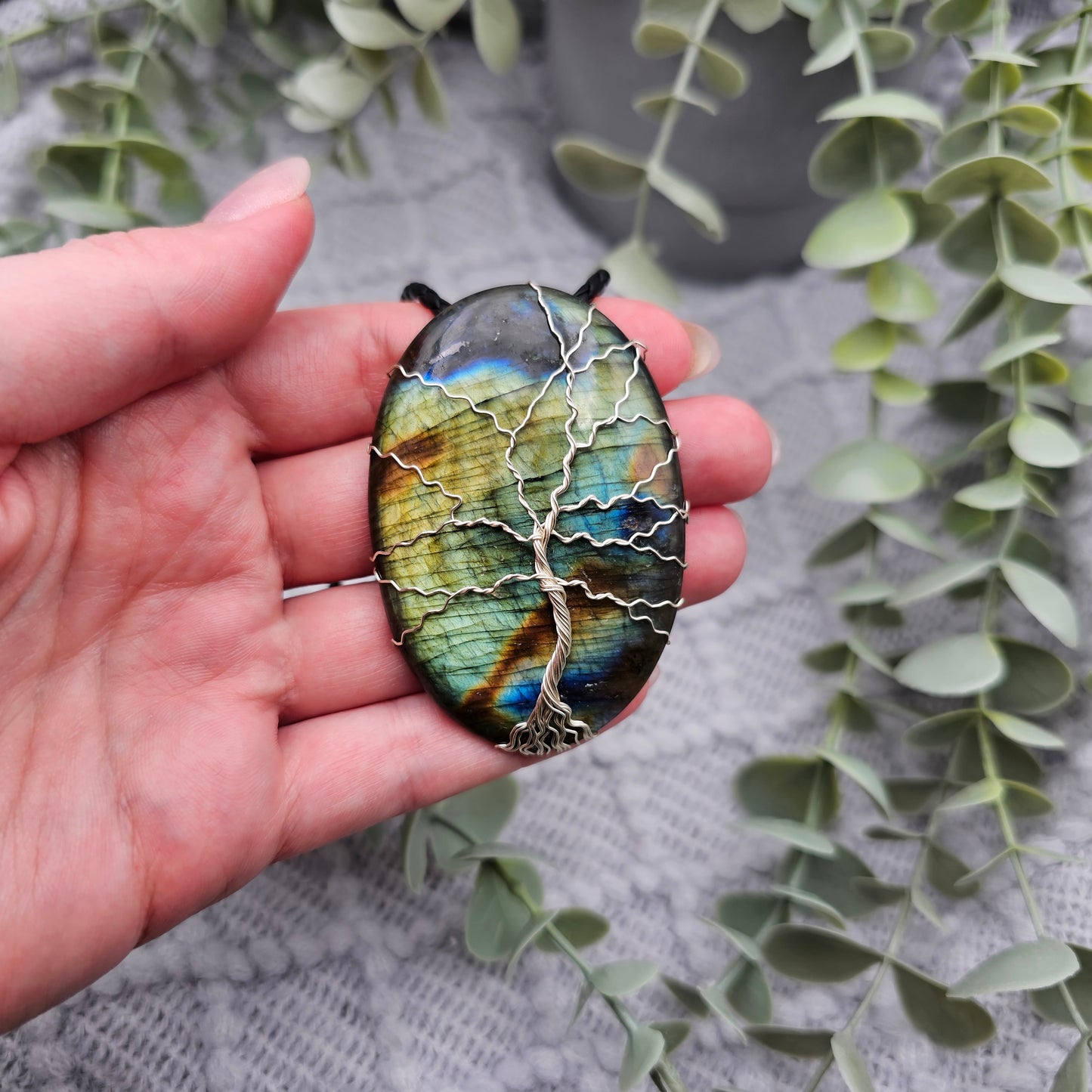 Labradorit Lebensbaum Anhänger | Schmuckdraht | Edelstein Halskette