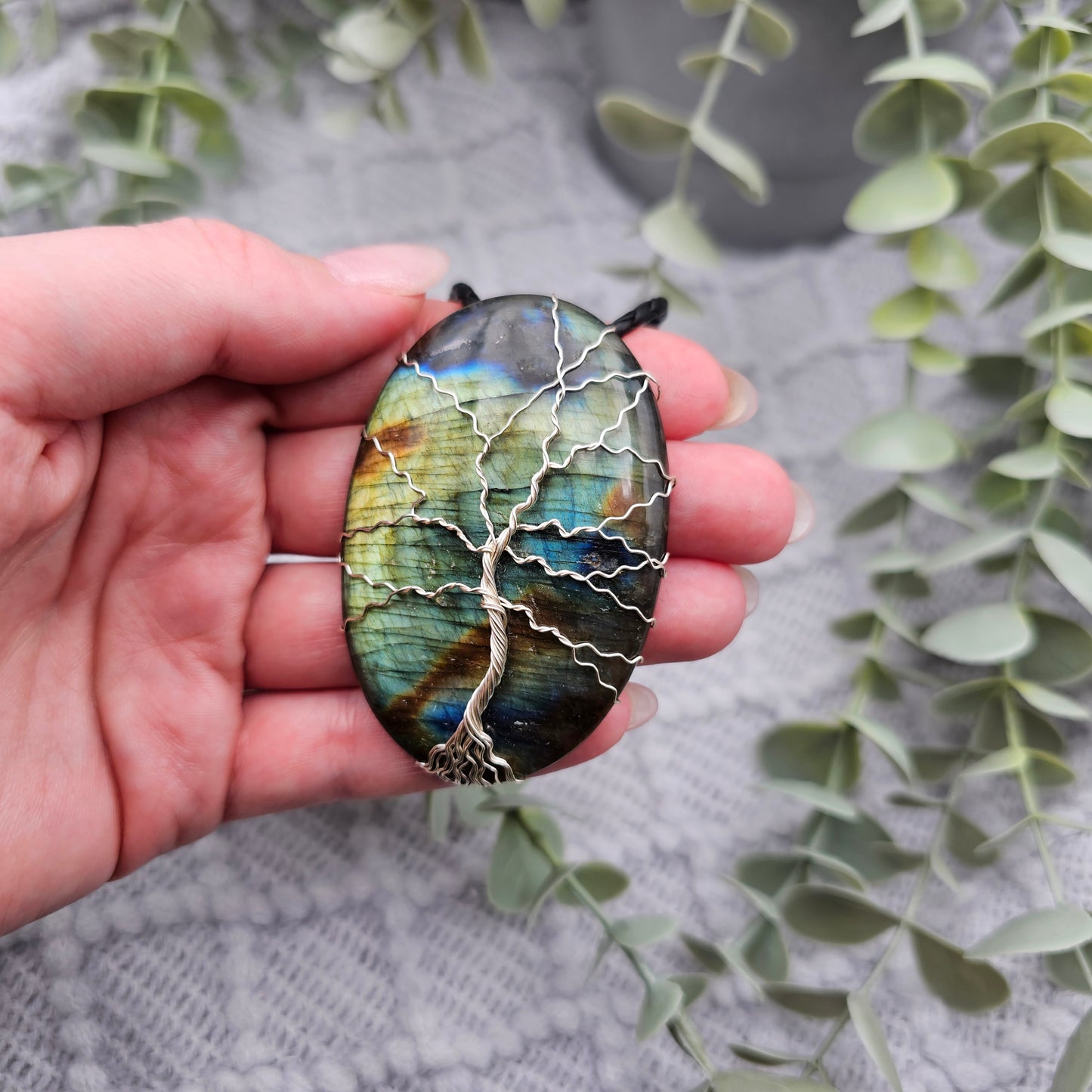 Labradorit Lebensbaum Anhänger | Schmuckdraht | Edelstein Halskette