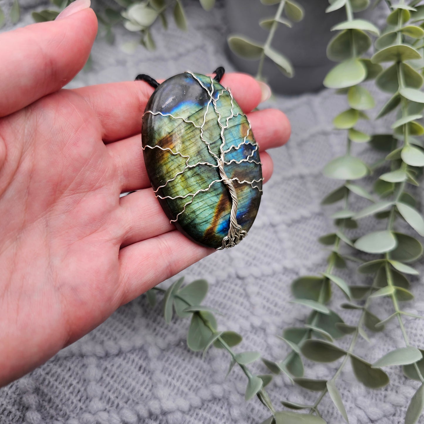 Labradorit Lebensbaum Anhänger | Schmuckdraht | Edelstein Halskette