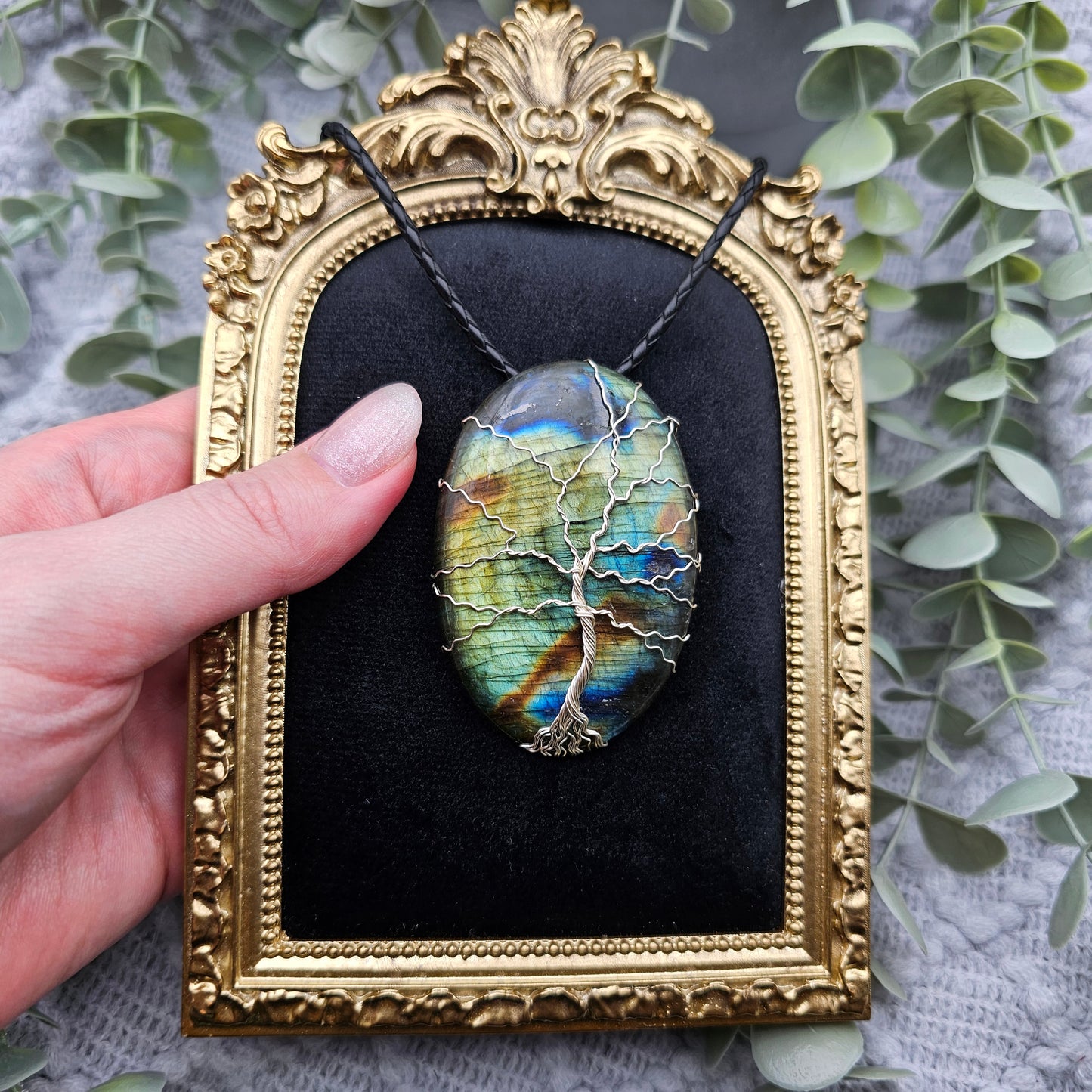 Labradorit Lebensbaum Anhänger | Schmuckdraht | Edelstein Halskette