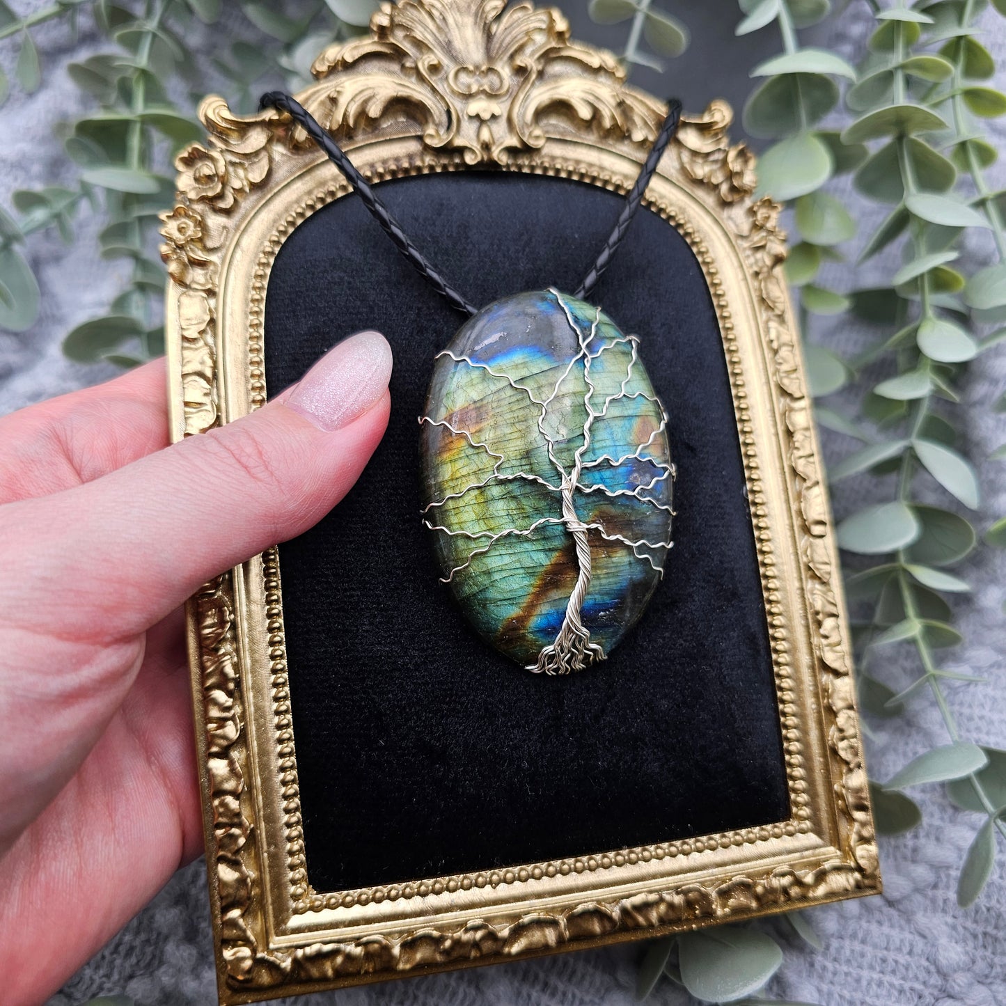 Labradorit Lebensbaum Anhänger | Schmuckdraht | Edelstein Halskette