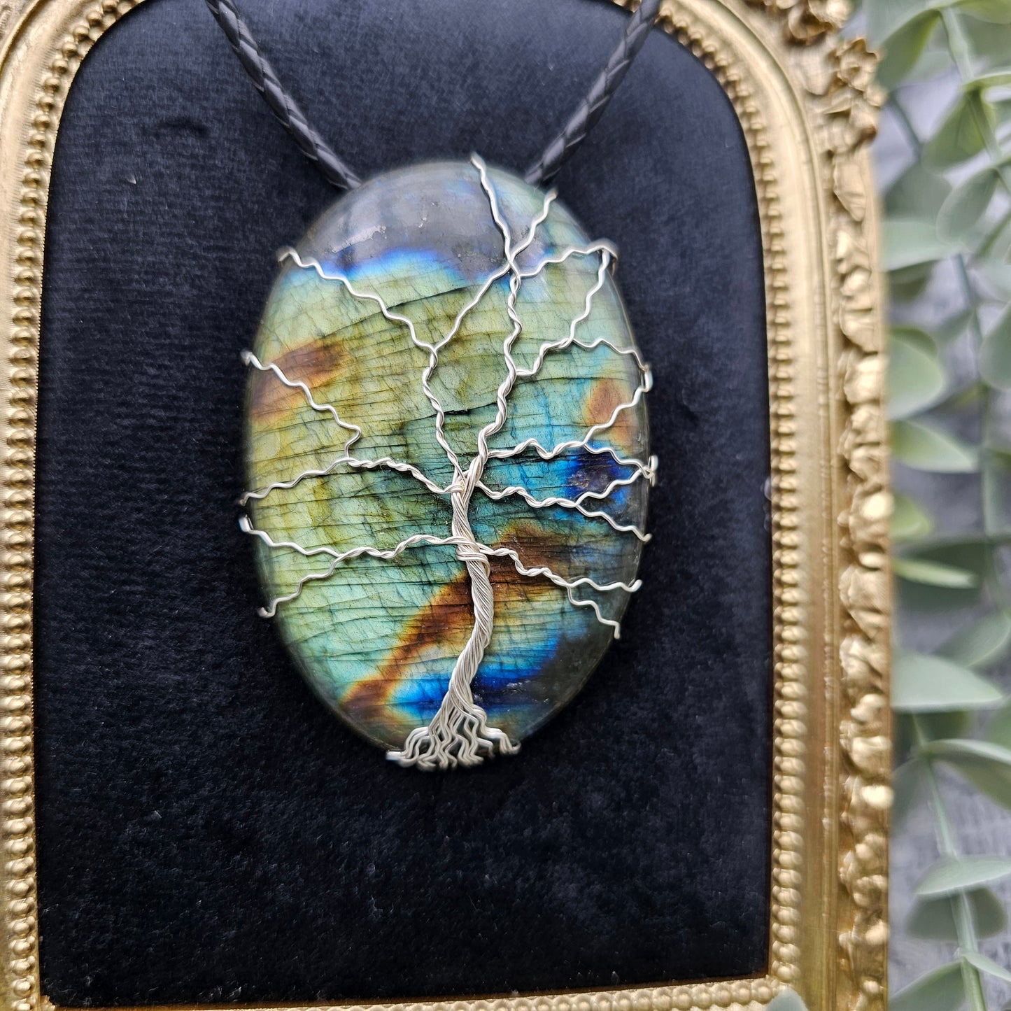 Labradorit Lebensbaum Anhänger | Schmuckdraht | Edelstein Halskette