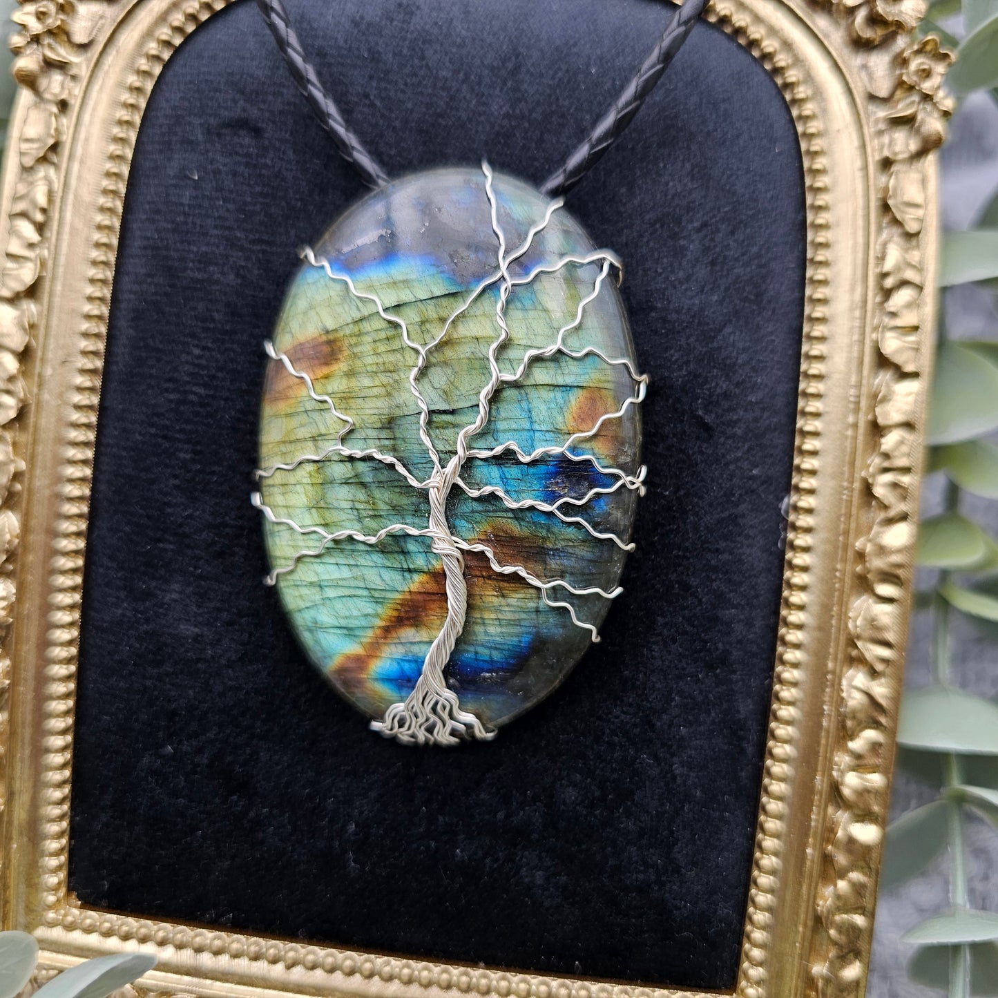 Labradorit Lebensbaum Anhänger | Schmuckdraht | Edelstein Halskette