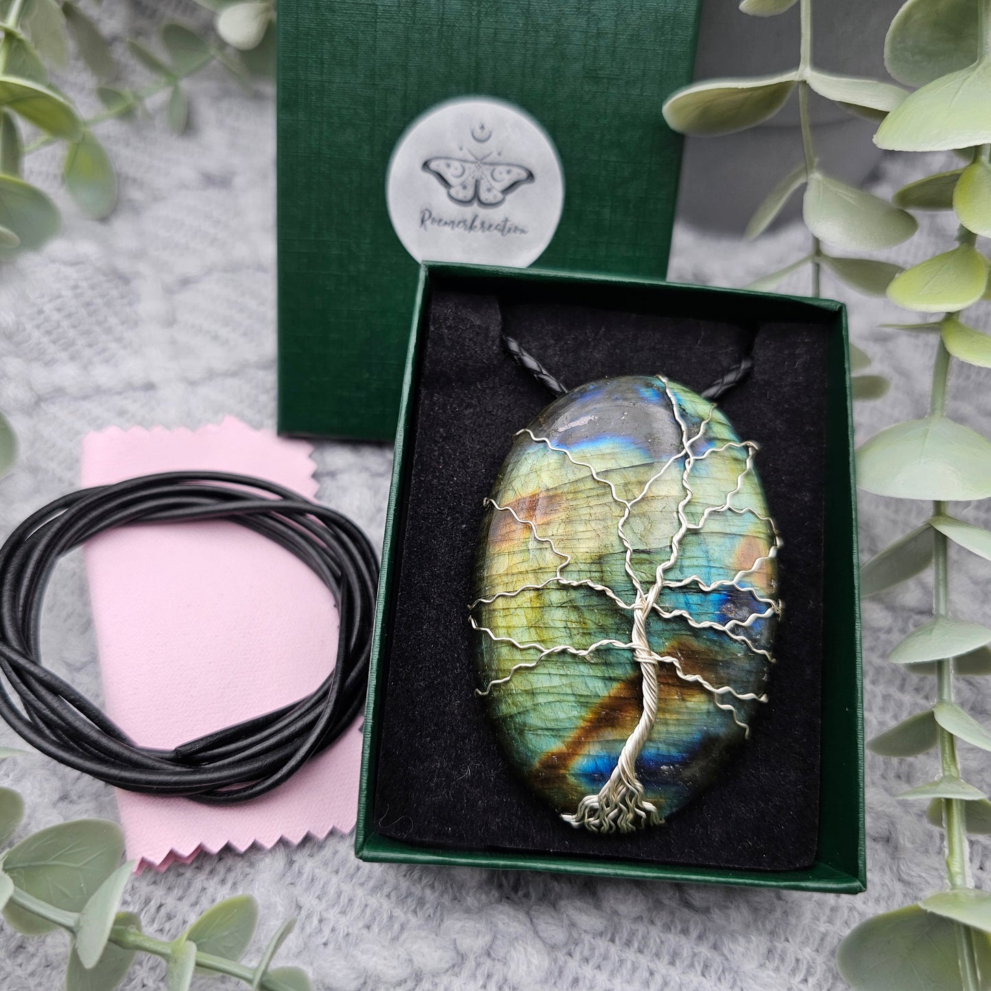 Labradorit Lebensbaum Anhänger | Schmuckdraht | Edelstein Halskette