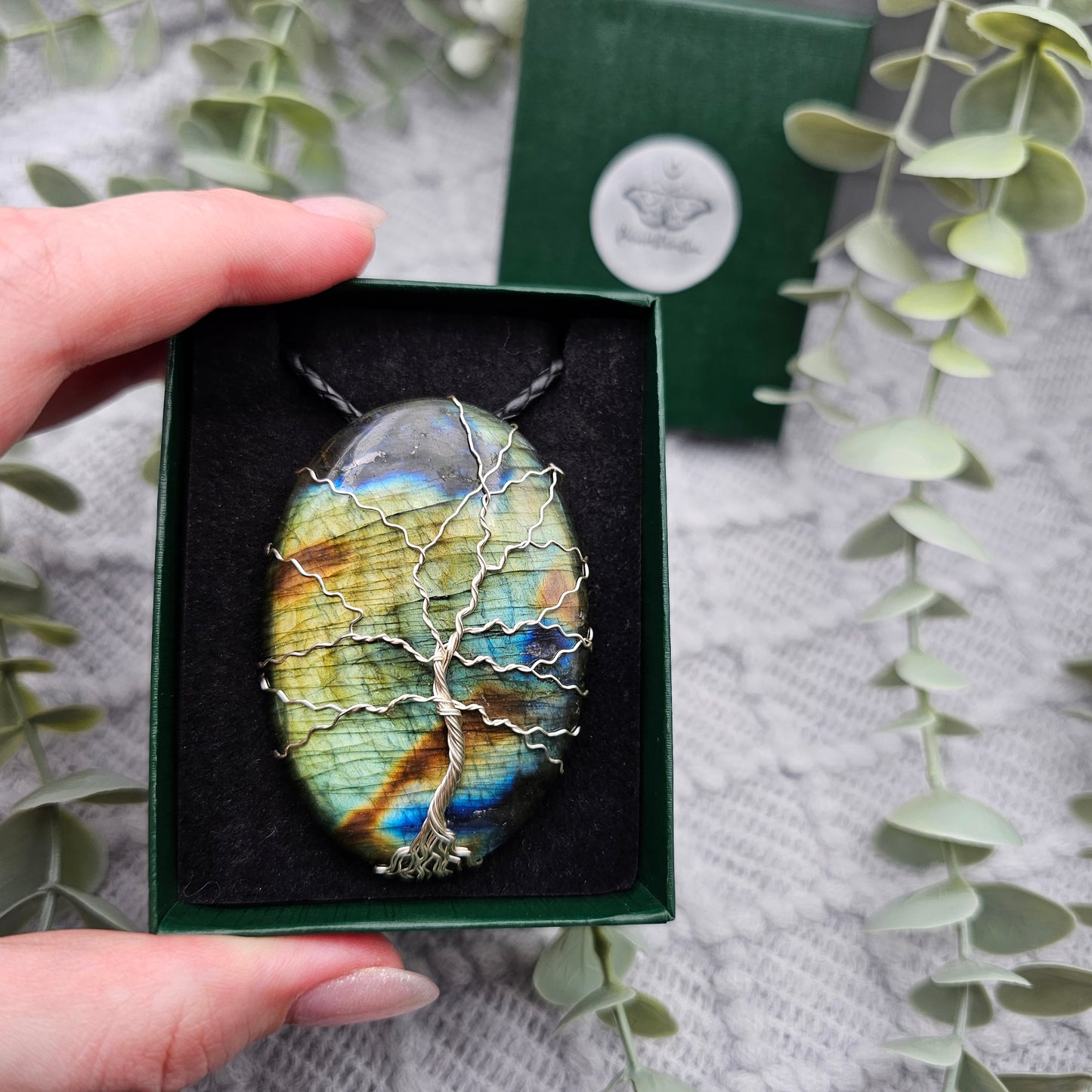 Labradorit Lebensbaum Anhänger | Schmuckdraht | Edelstein Halskette