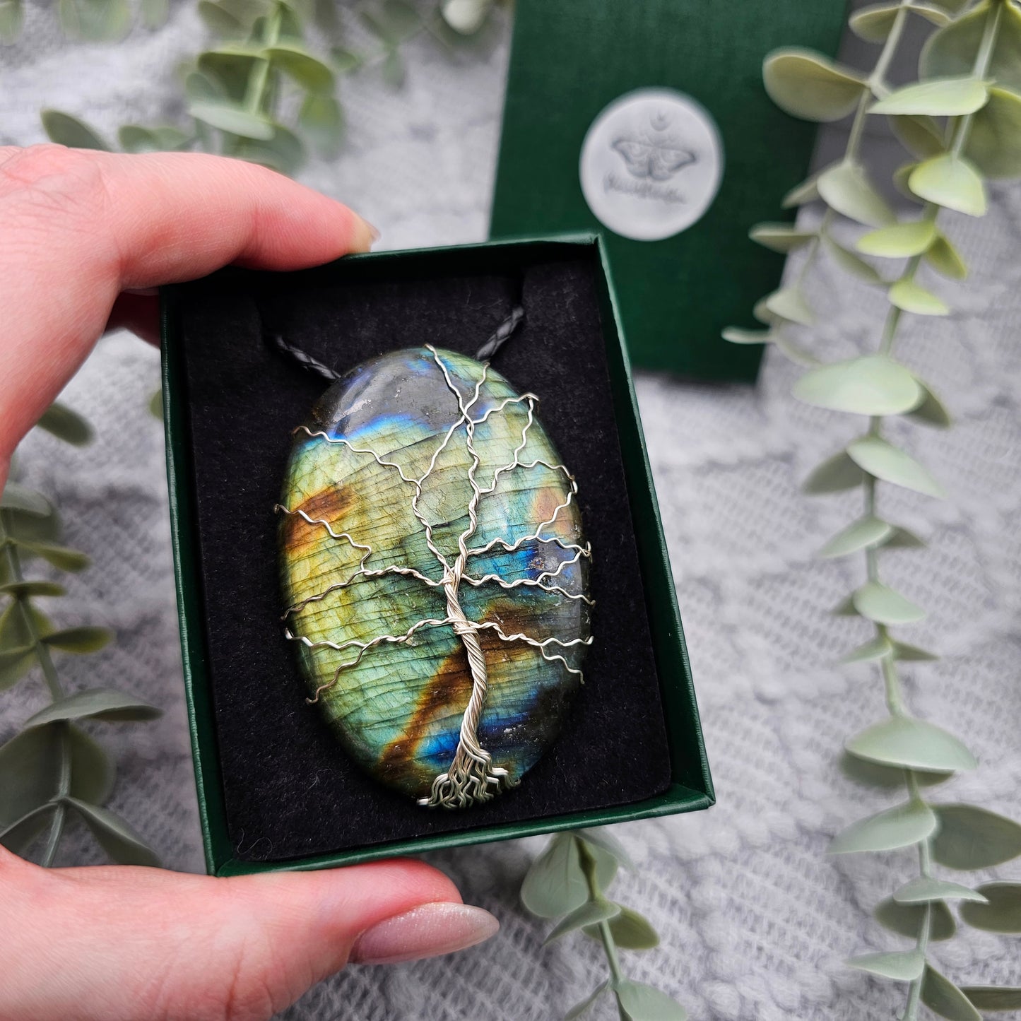 Labradorit Lebensbaum Anhänger | Schmuckdraht | Edelstein Halskette