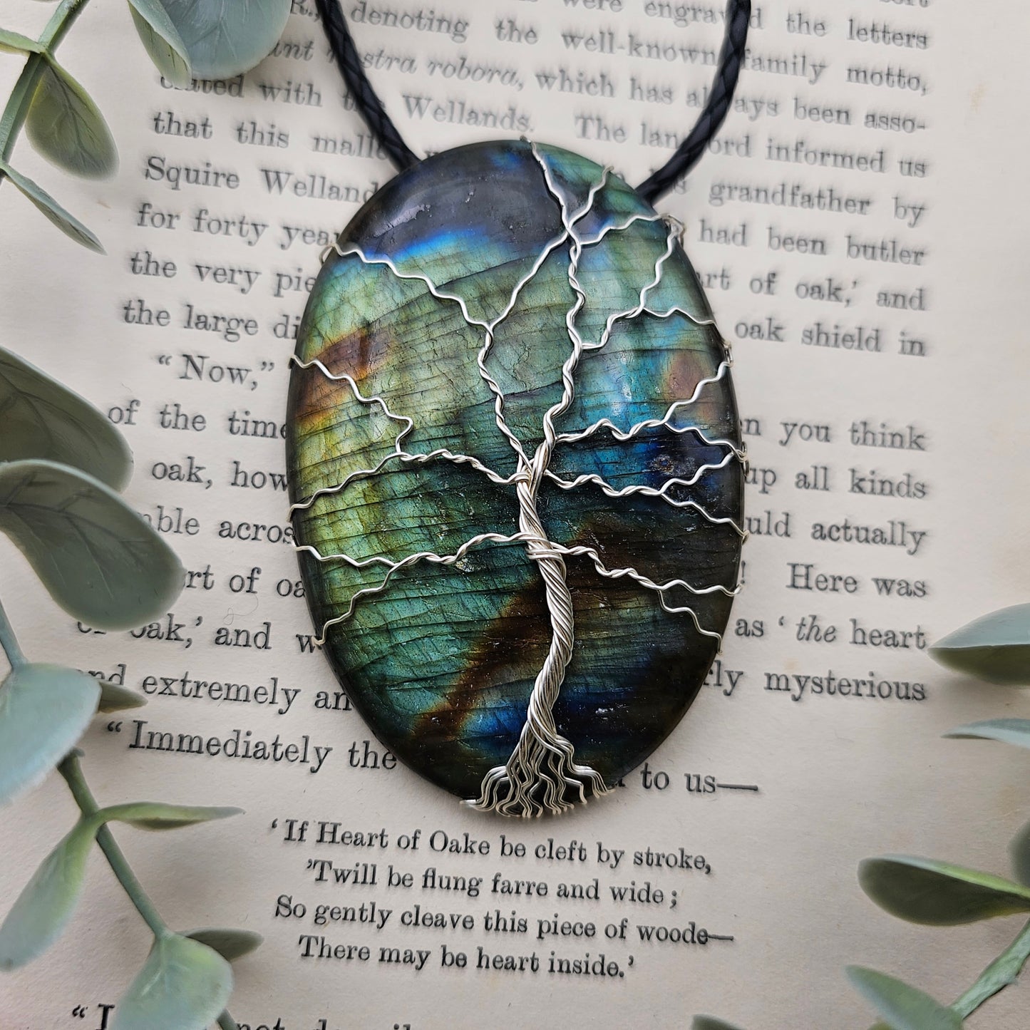 Labradorit Lebensbaum Anhänger | Schmuckdraht | Edelstein Halskette