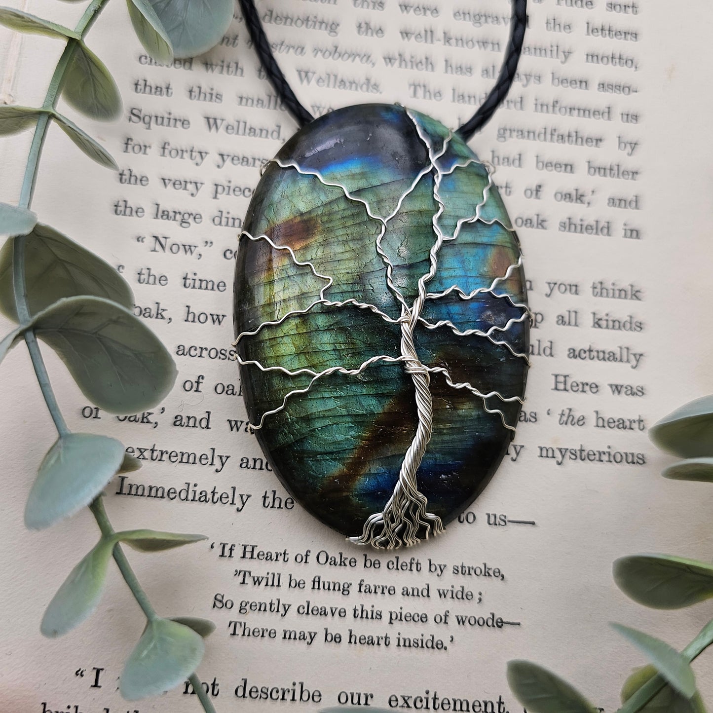 Labradorit Lebensbaum Anhänger | Schmuckdraht | Edelstein Halskette