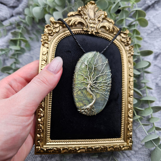 Labradorit Lebensbaum Anhänger | Schmuckdraht | Edelstein Halskette