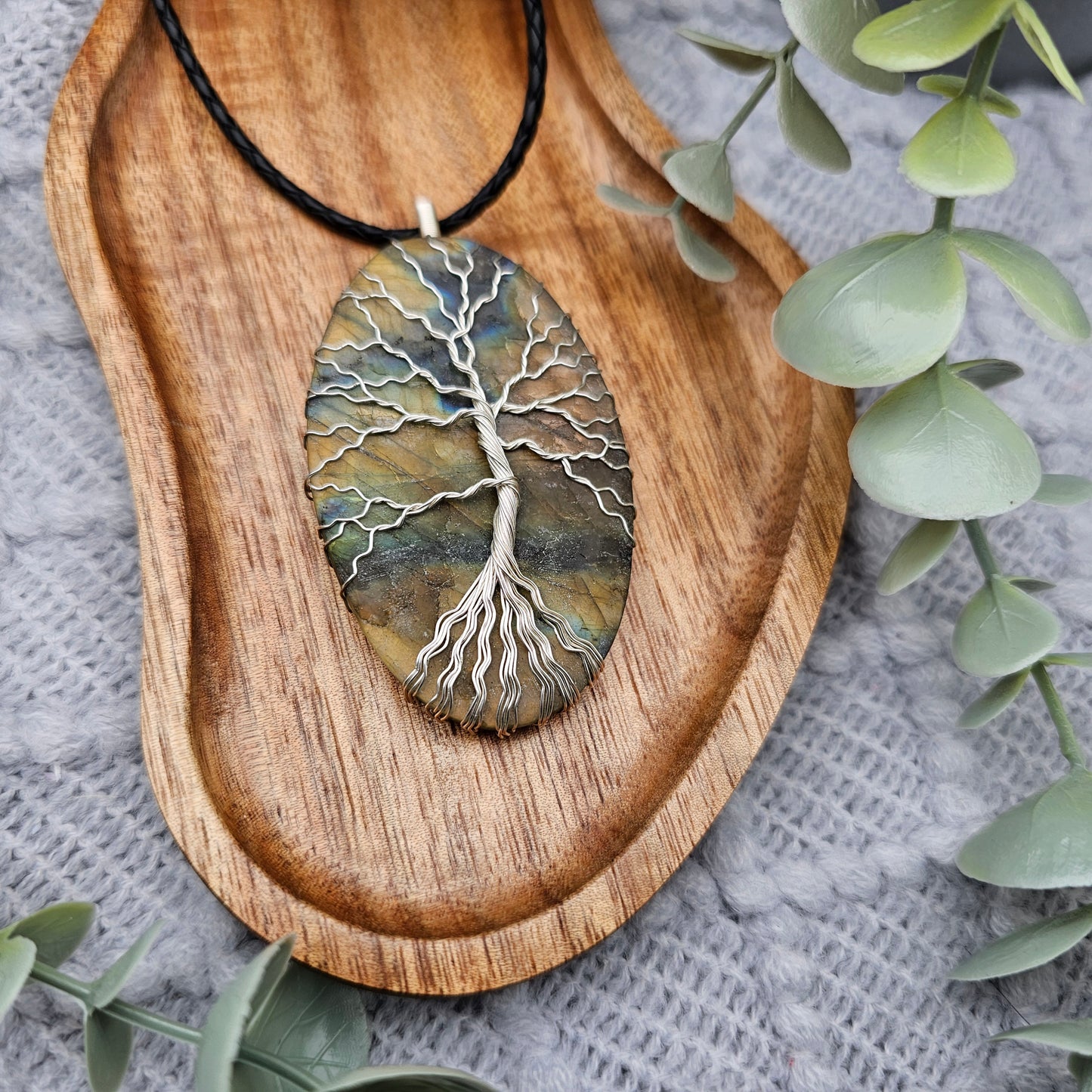 Raw Labradorite Slab Tree of Life Pendant | Jewelry Wire | Gemstone Necklace