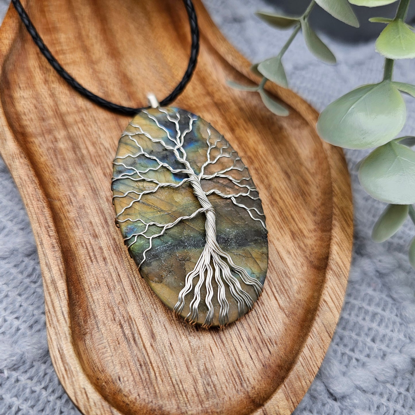 Raw Labradorite Slab Tree of Life Pendant | Jewelry Wire | Gemstone Necklace
