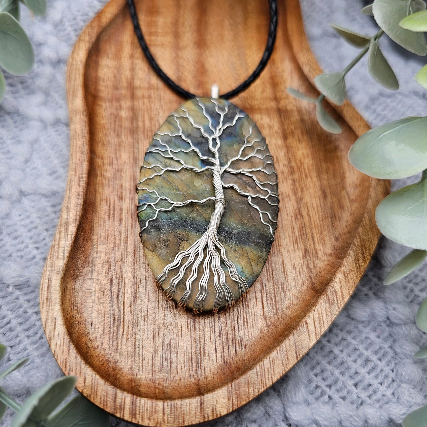 Raw Labradorite Slab Tree of Life Pendant | Jewelry Wire | Gemstone Necklace