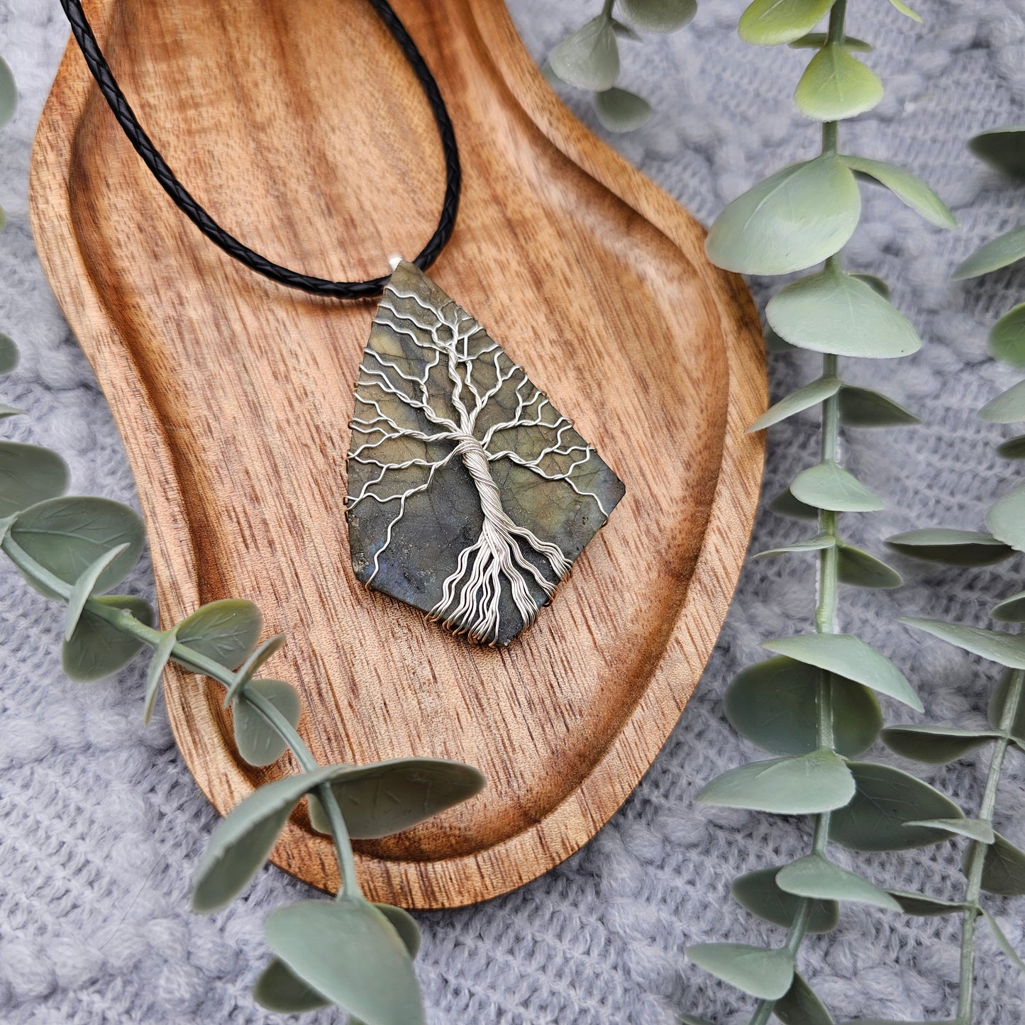 Labradorite Raw Slab Tree of Life Pendant | Jewelry Wire | Gemstone Necklace