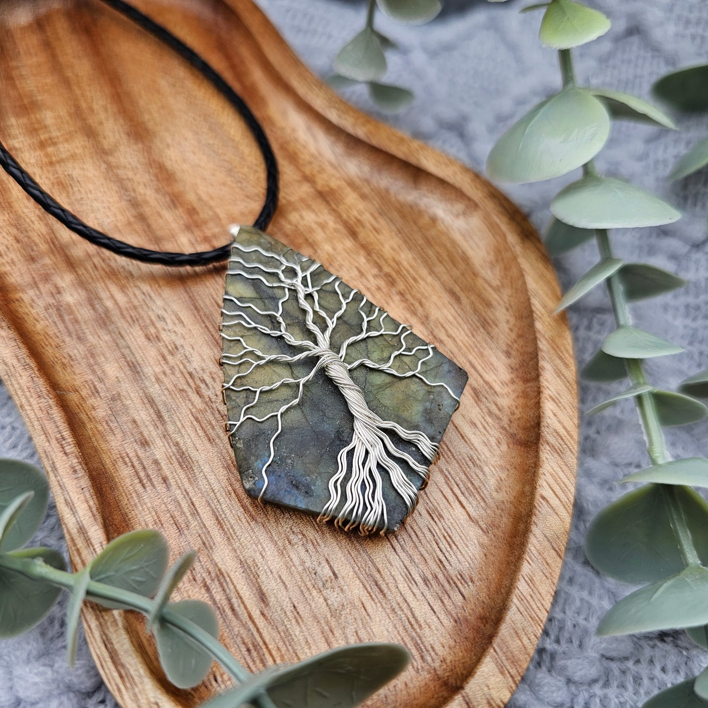 Labradorite Raw Slab Tree of Life Pendant | Jewelry Wire | Gemstone Necklace