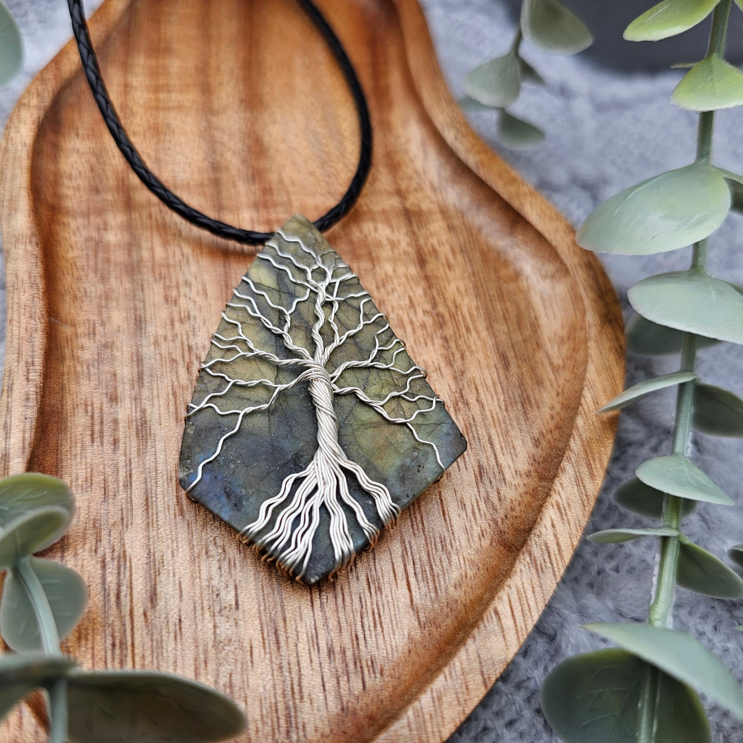 Labradorite Raw Slab Tree of Life Pendant | Jewelry Wire | Gemstone Necklace