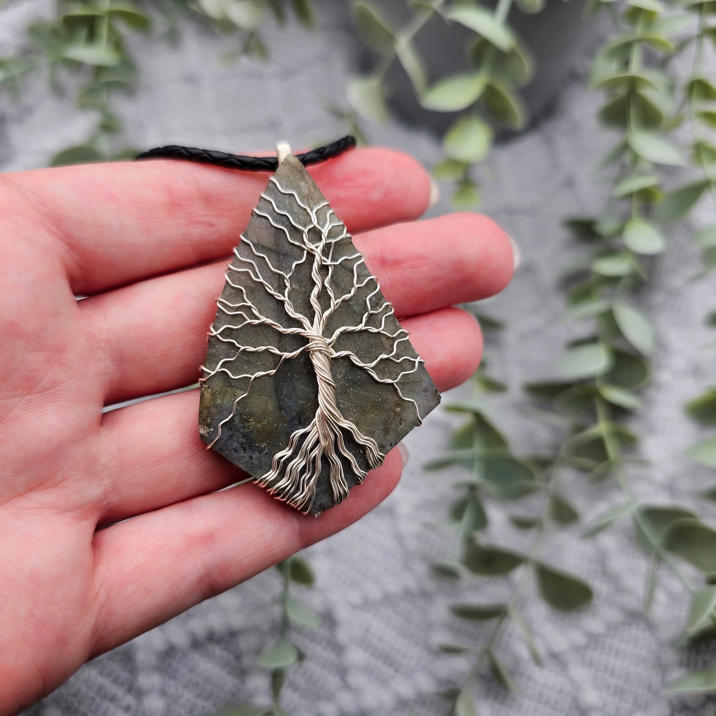 Labradorite Raw Slab Tree of Life Pendant | Jewelry Wire | Gemstone Necklace