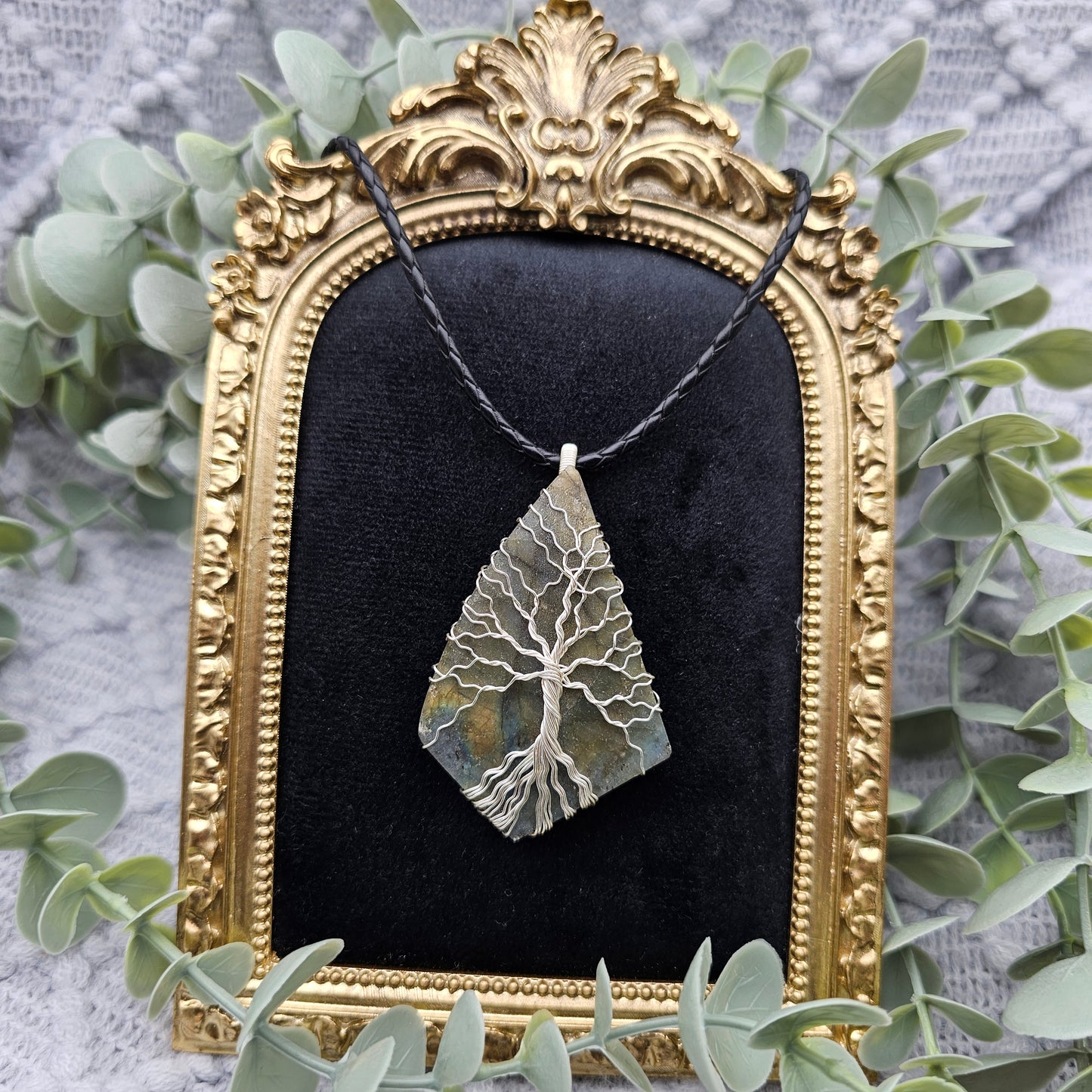 Labradorite Raw Slab Tree of Life Pendant | Jewelry Wire | Gemstone Necklace