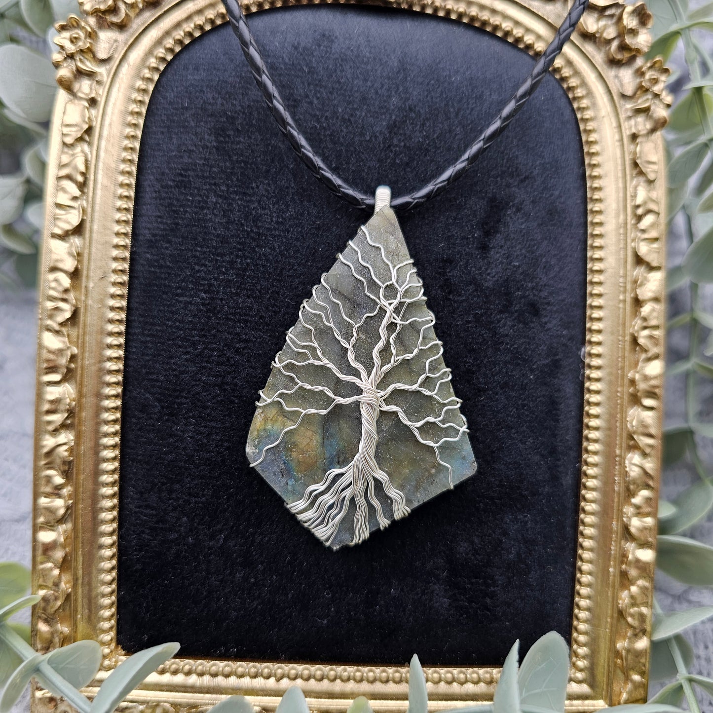 Labradorite Raw Slab Tree of Life Pendant | Jewelry Wire | Gemstone Necklace