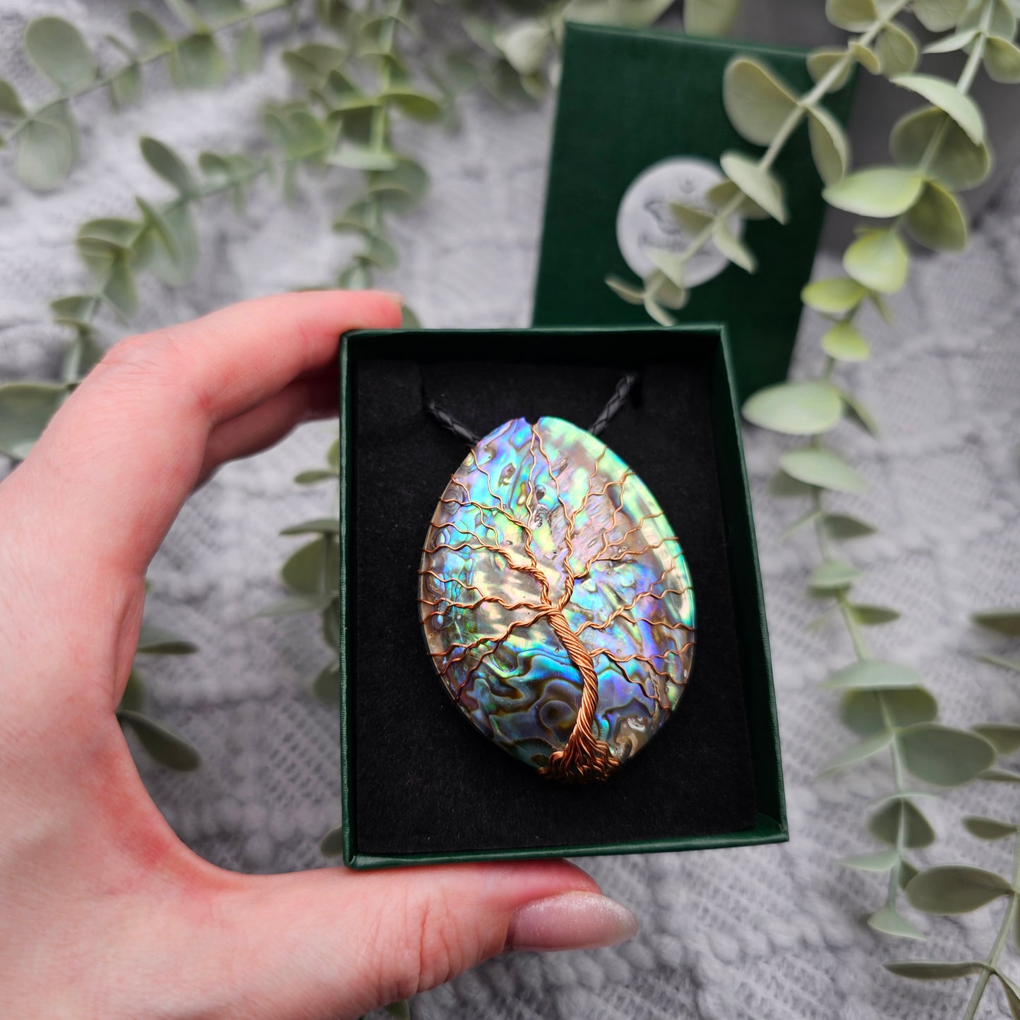 Abalone Lebensbaum Anhänger | Schmuckdraht | Edelstein Halskette