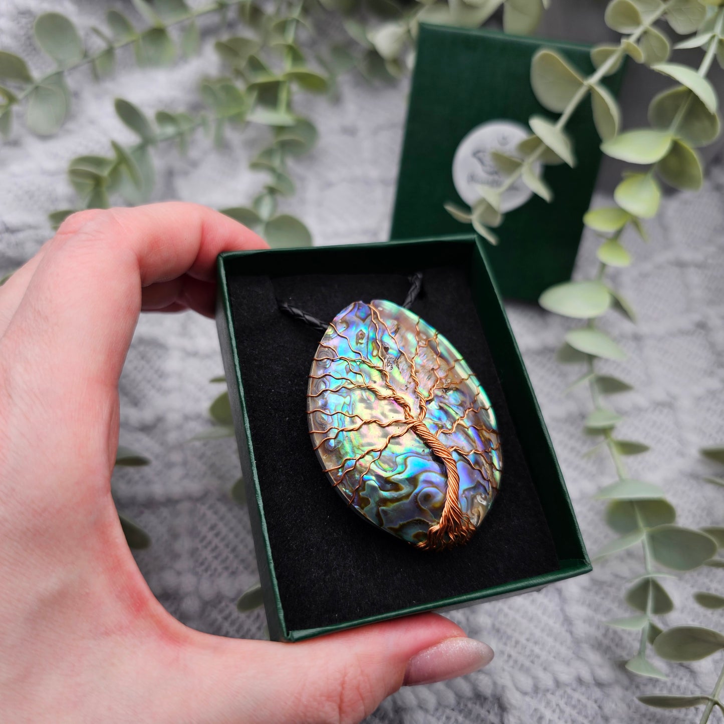 Abalone Lebensbaum Anhänger | Schmuckdraht | Edelstein Halskette