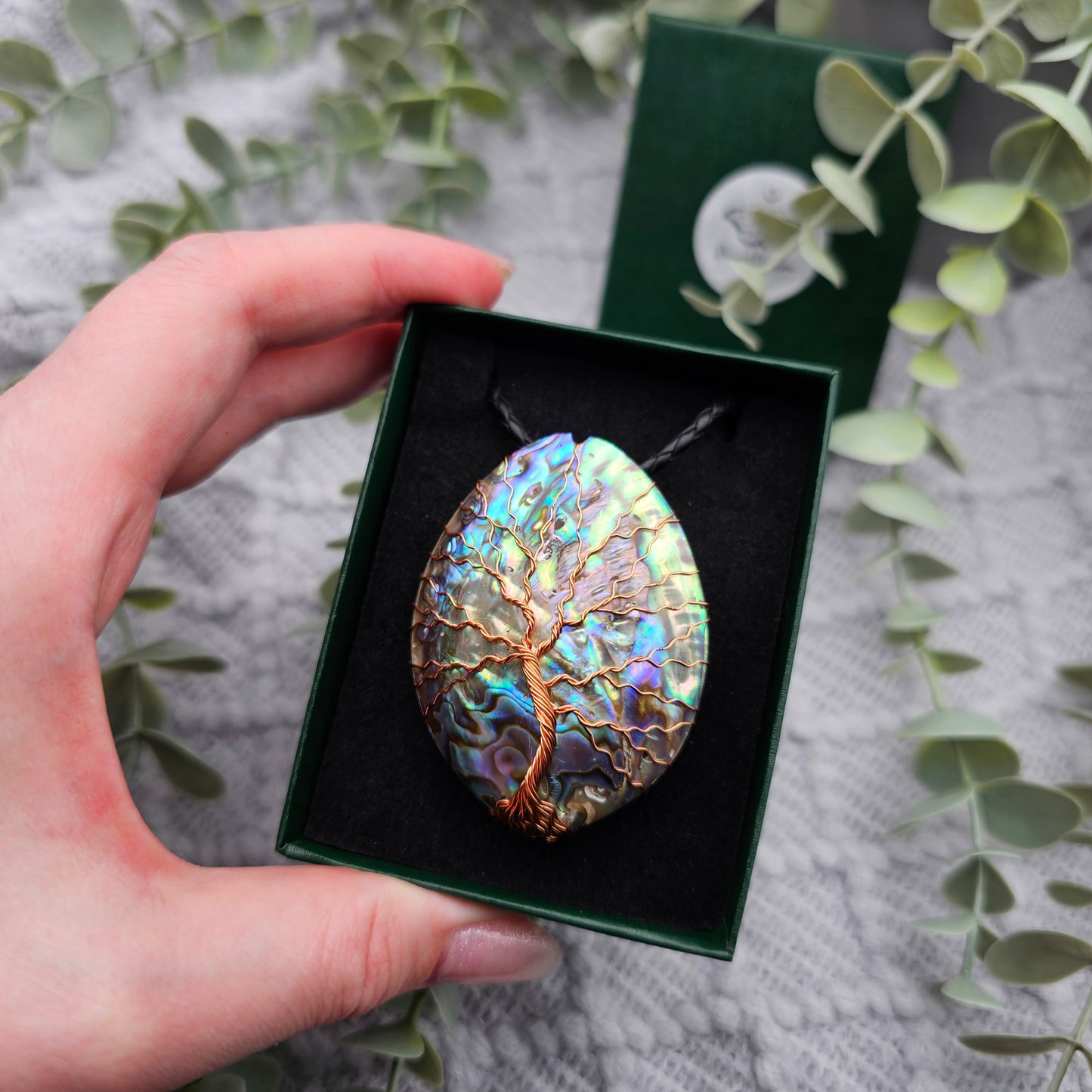 Abalone Lebensbaum Anhänger | Schmuckdraht | Edelstein Halskette