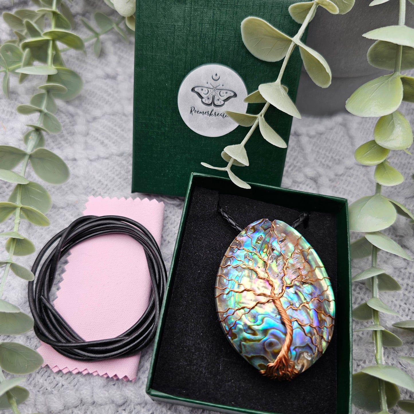 Abalone Lebensbaum Anhänger | Schmuckdraht | Edelstein Halskette