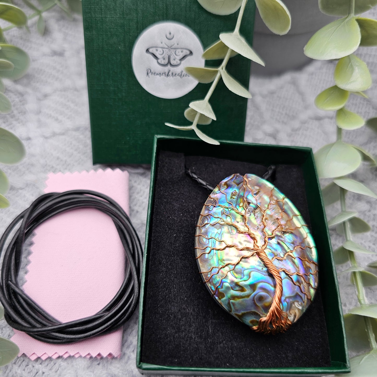 Abalone Lebensbaum Anhänger | Schmuckdraht | Edelstein Halskette