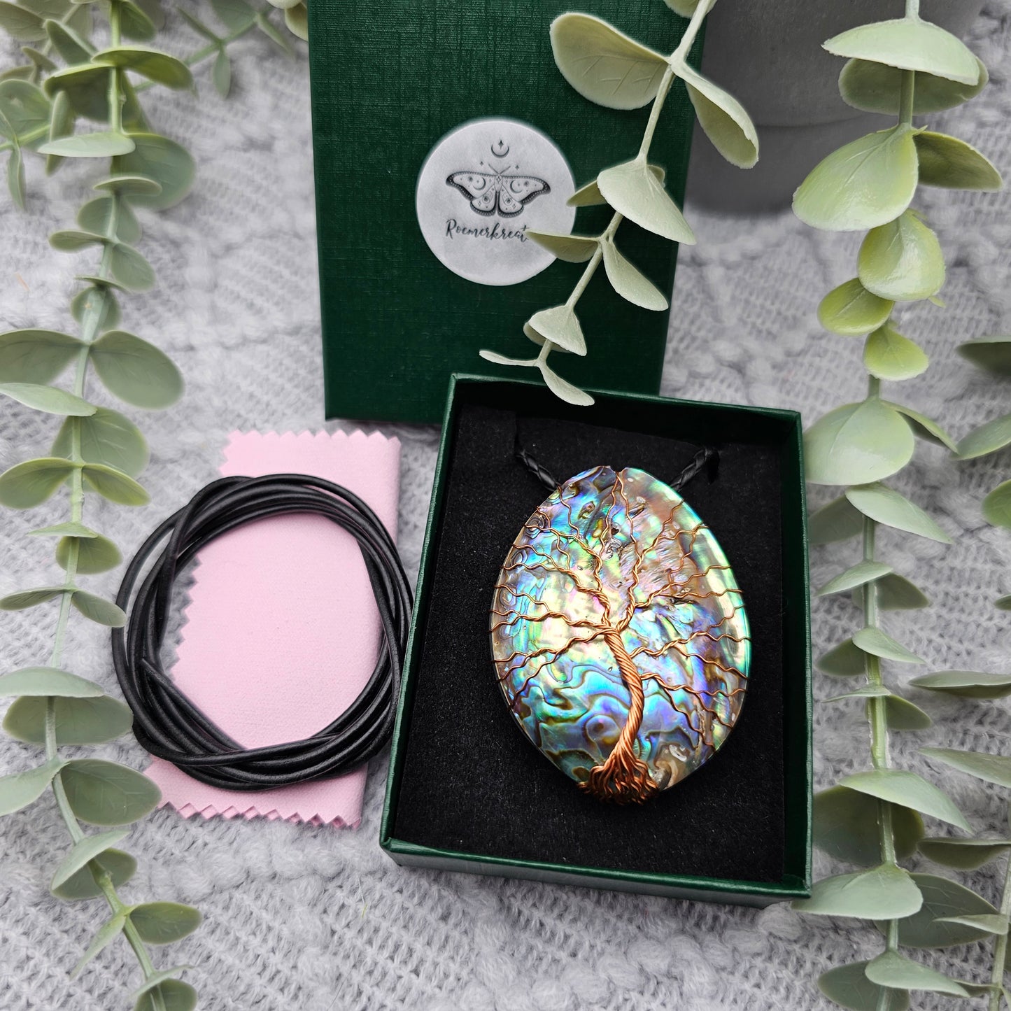 Abalone Lebensbaum Anhänger | Schmuckdraht | Edelstein Halskette