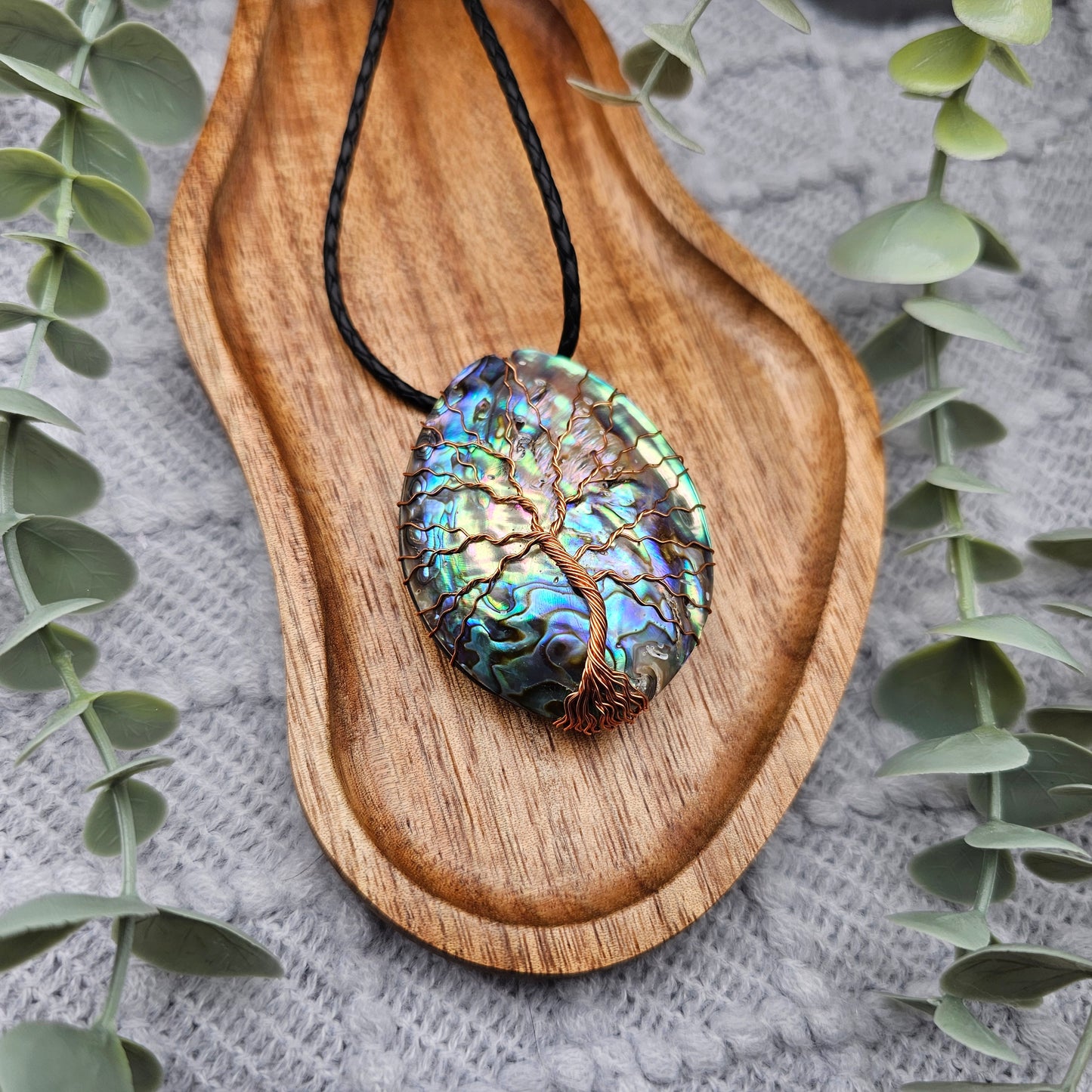 Abalone Lebensbaum Anhänger | Schmuckdraht | Edelstein Halskette