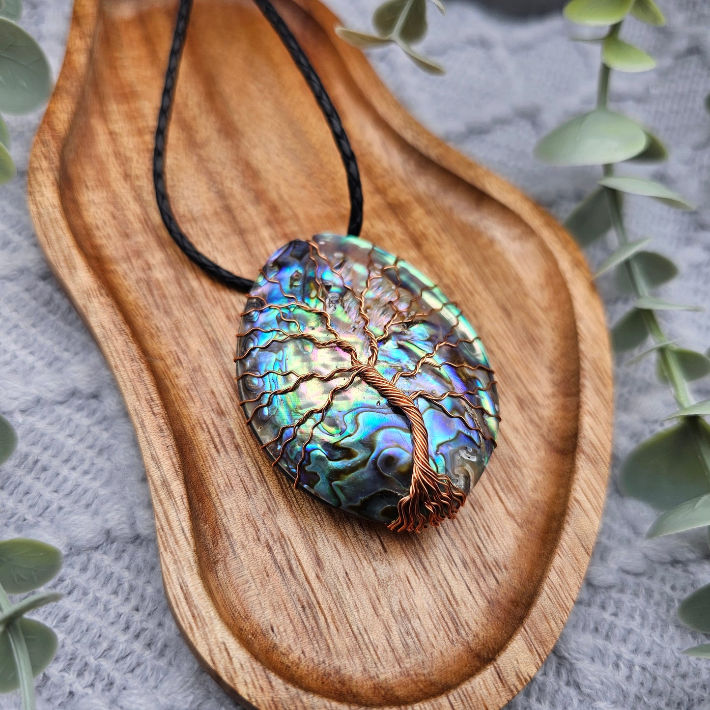 Abalone Lebensbaum Anhänger | Schmuckdraht | Edelstein Halskette