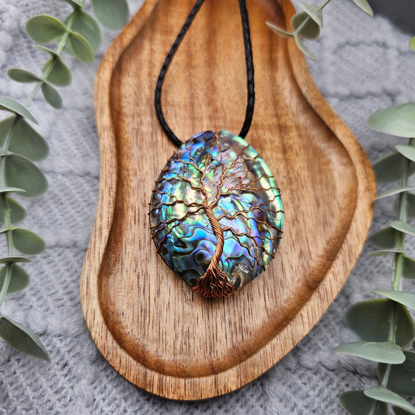 Abalone Lebensbaum Anhänger | Schmuckdraht | Edelstein Halskette
