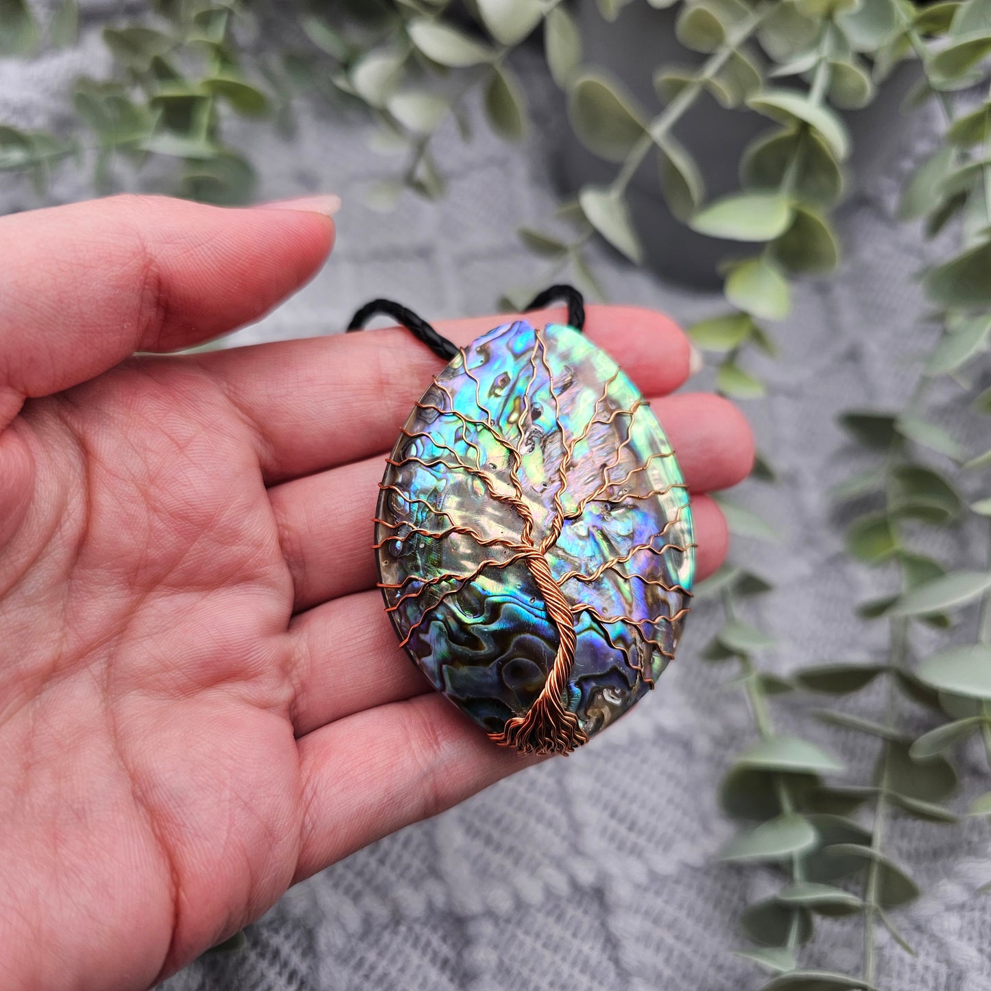 Abalone Lebensbaum Anhänger | Schmuckdraht | Edelstein Halskette